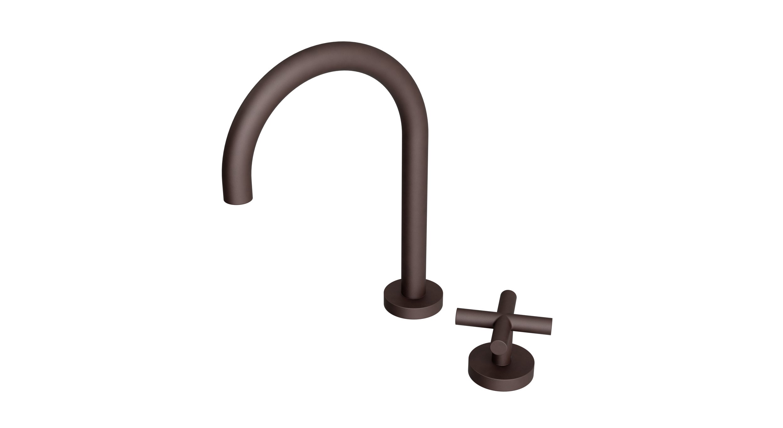Contour One Handle Deck Mount Gooseneck Lavatory Faucet with Soft Cross Handle in Architectural Copper