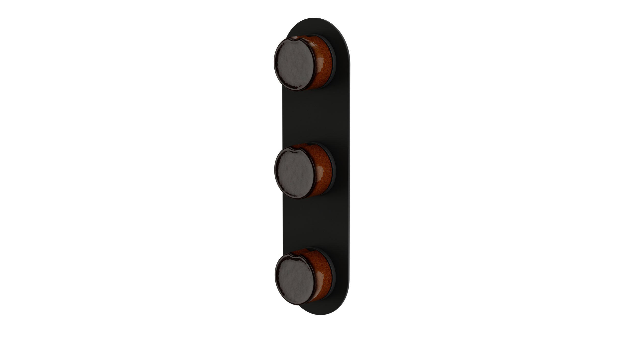 Foundry Three Handle Wall Mount Shower Trim with Groove Ceramic Knob Handles in Matte Black
