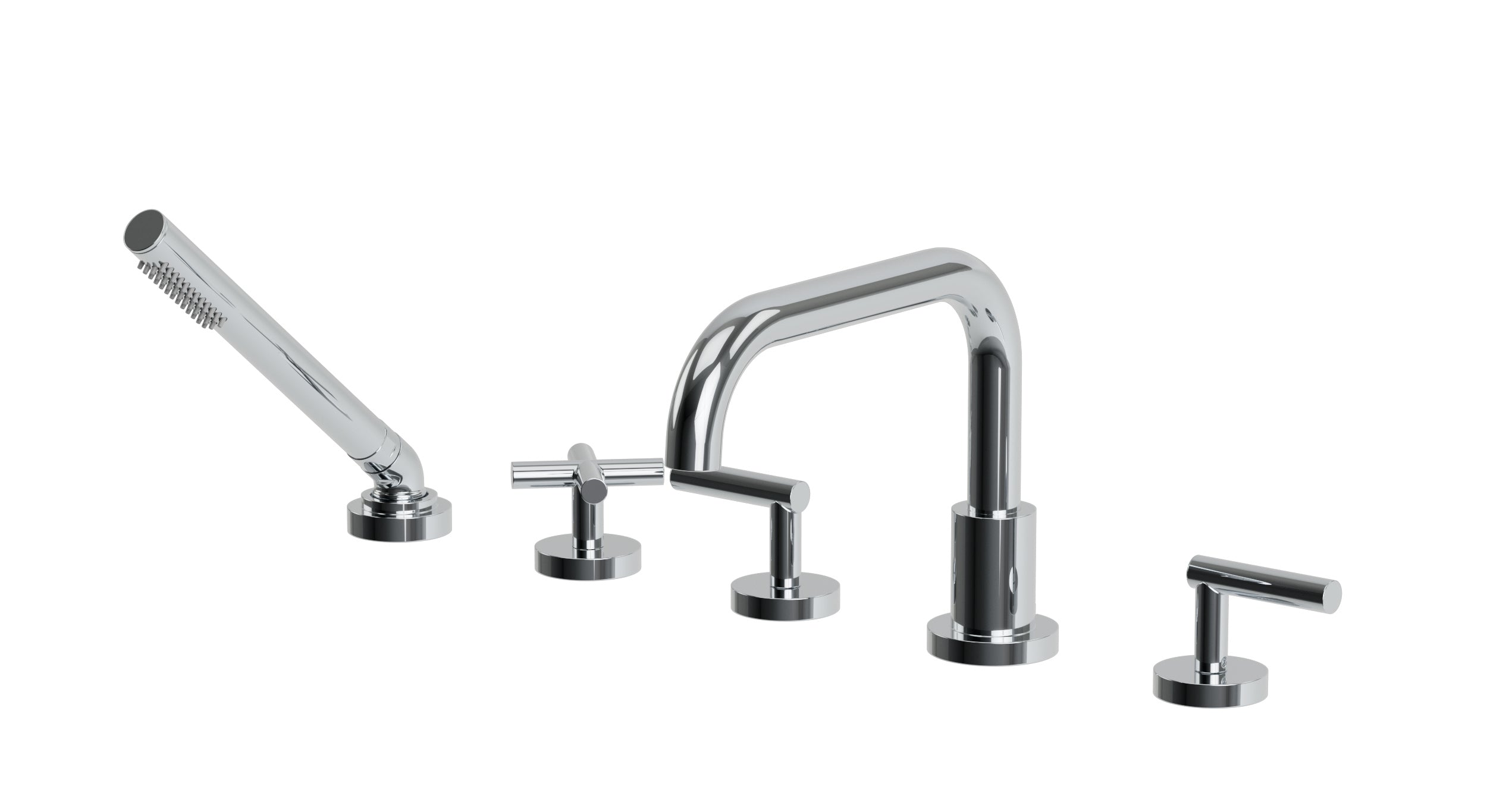 Contour Three Handle Deck Mount Squaretop Bath Trim with Hand Shower and Soft Cross/Soft Lever Handles
