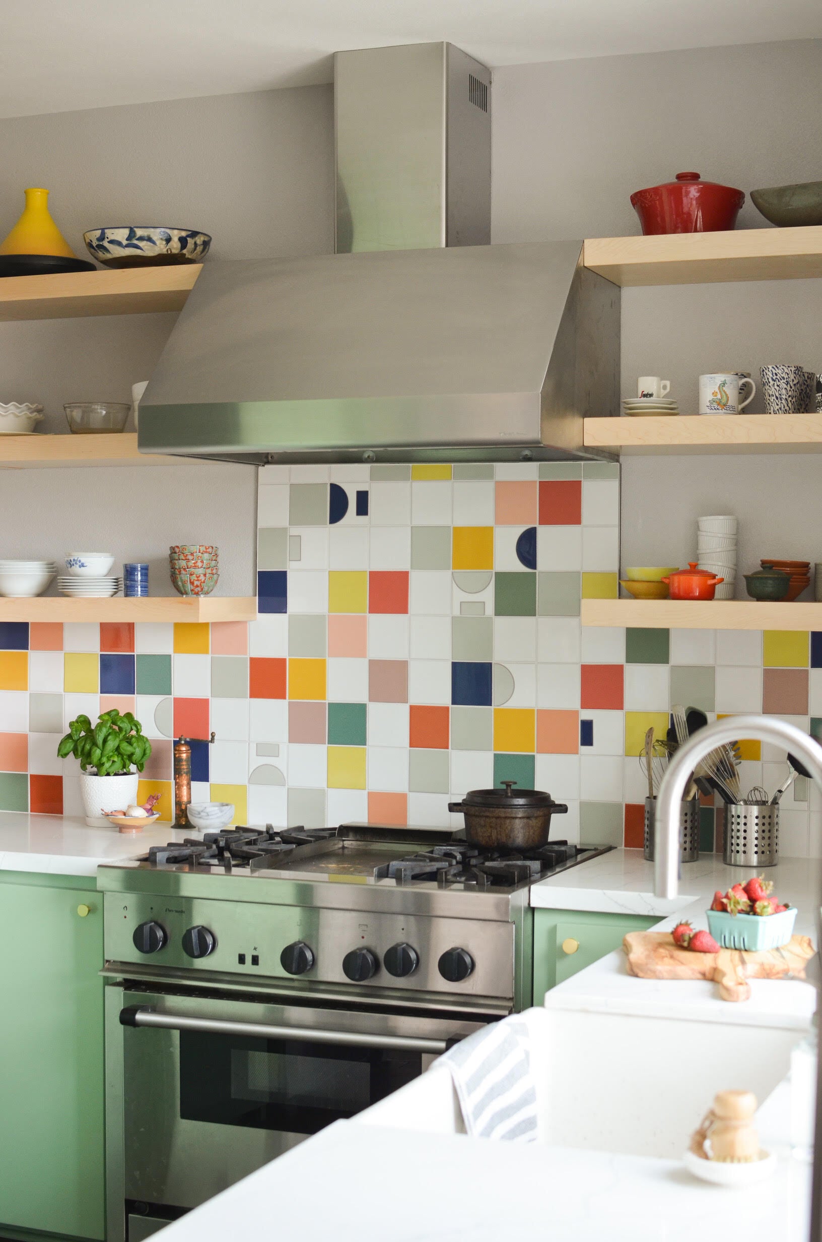 4x4 Handpainted Tile Dot Dash 7 in Lapis
