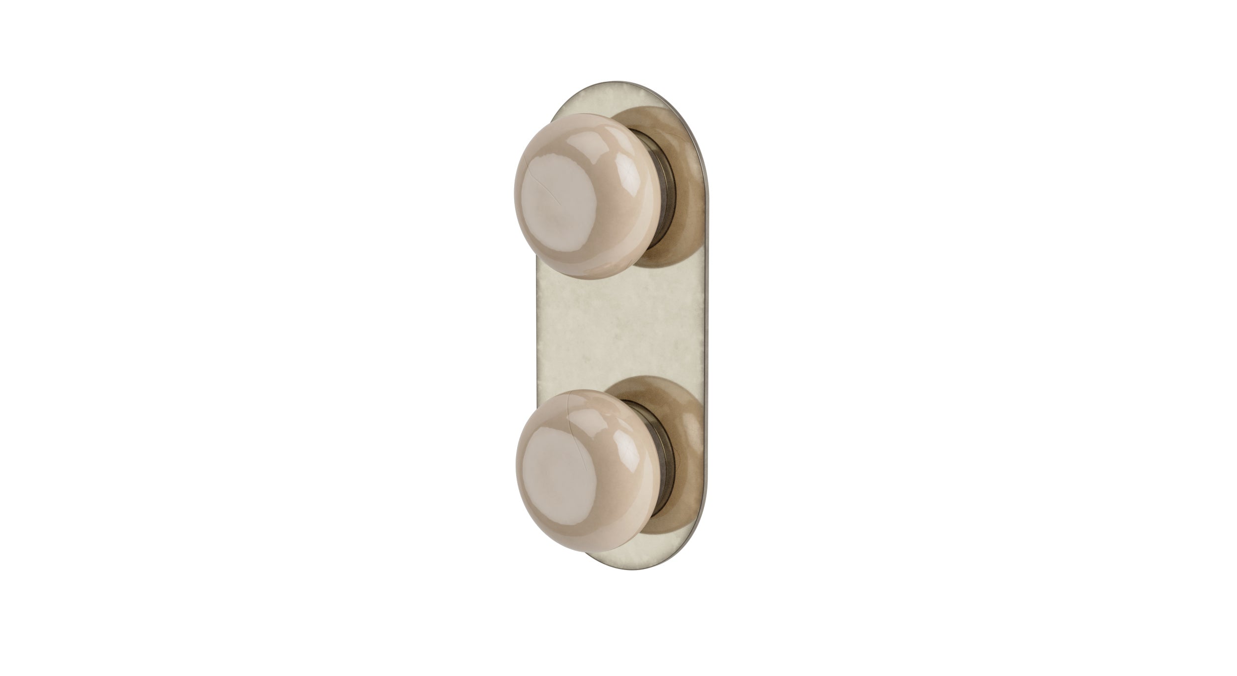 Foundry Two Handle Wall Mount Shower Trim with Pebble Ceramic Knob Handles in French Nickel