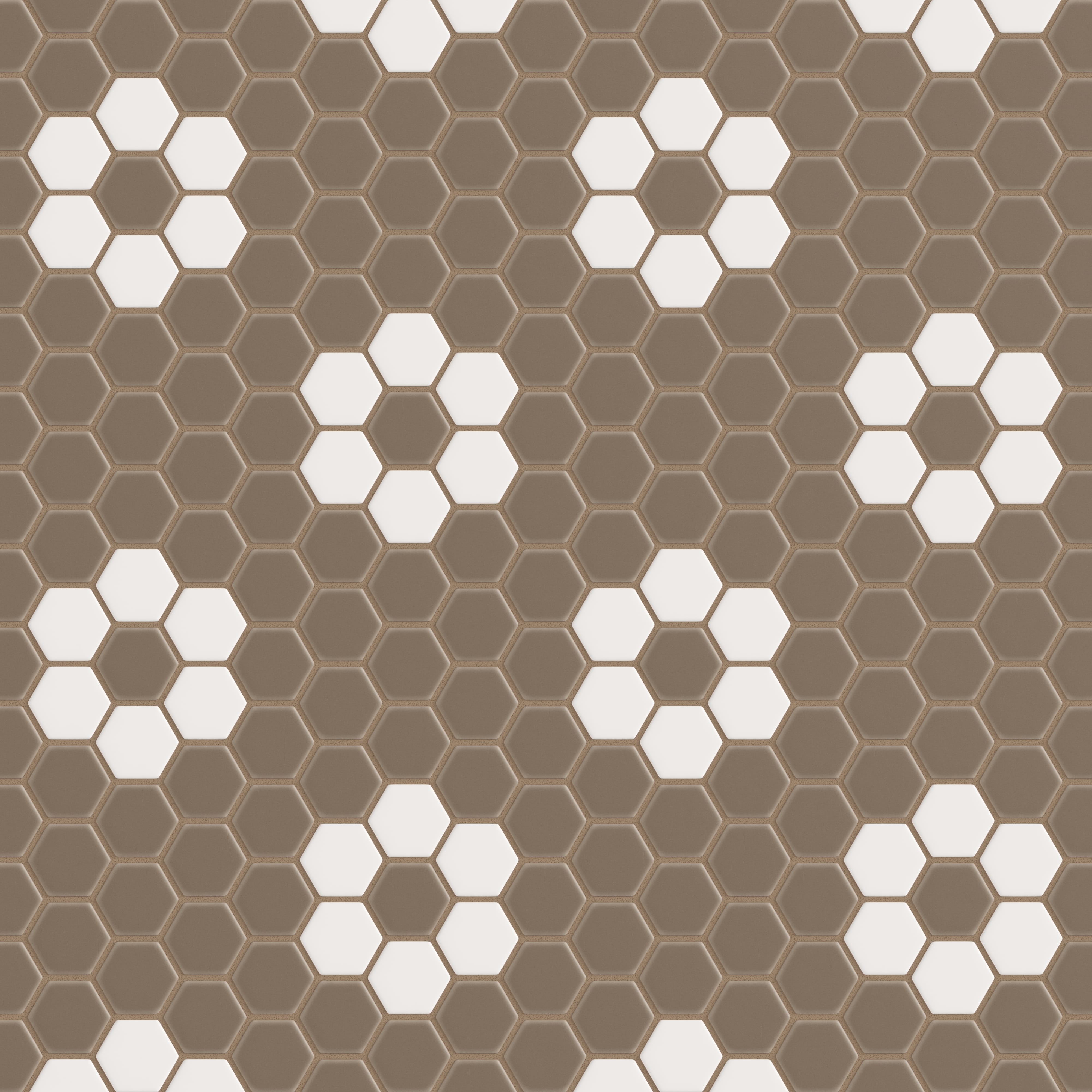 2" Hexagon Double Daisy Sheeted Original Ceramic Tile in Cardamom Matte & Calcite Matte