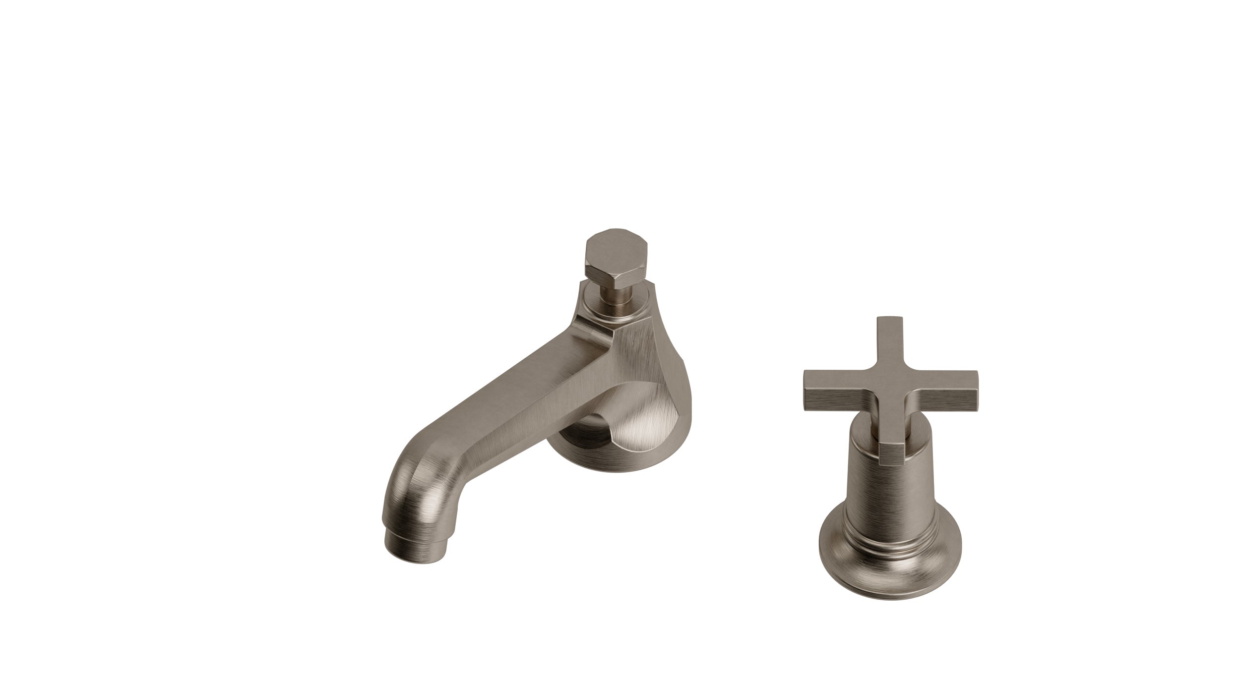 Emerson One Handle Deck Mount Low Hexagon Lavatory Faucet with Classic Cross Handle in Antique Nickel