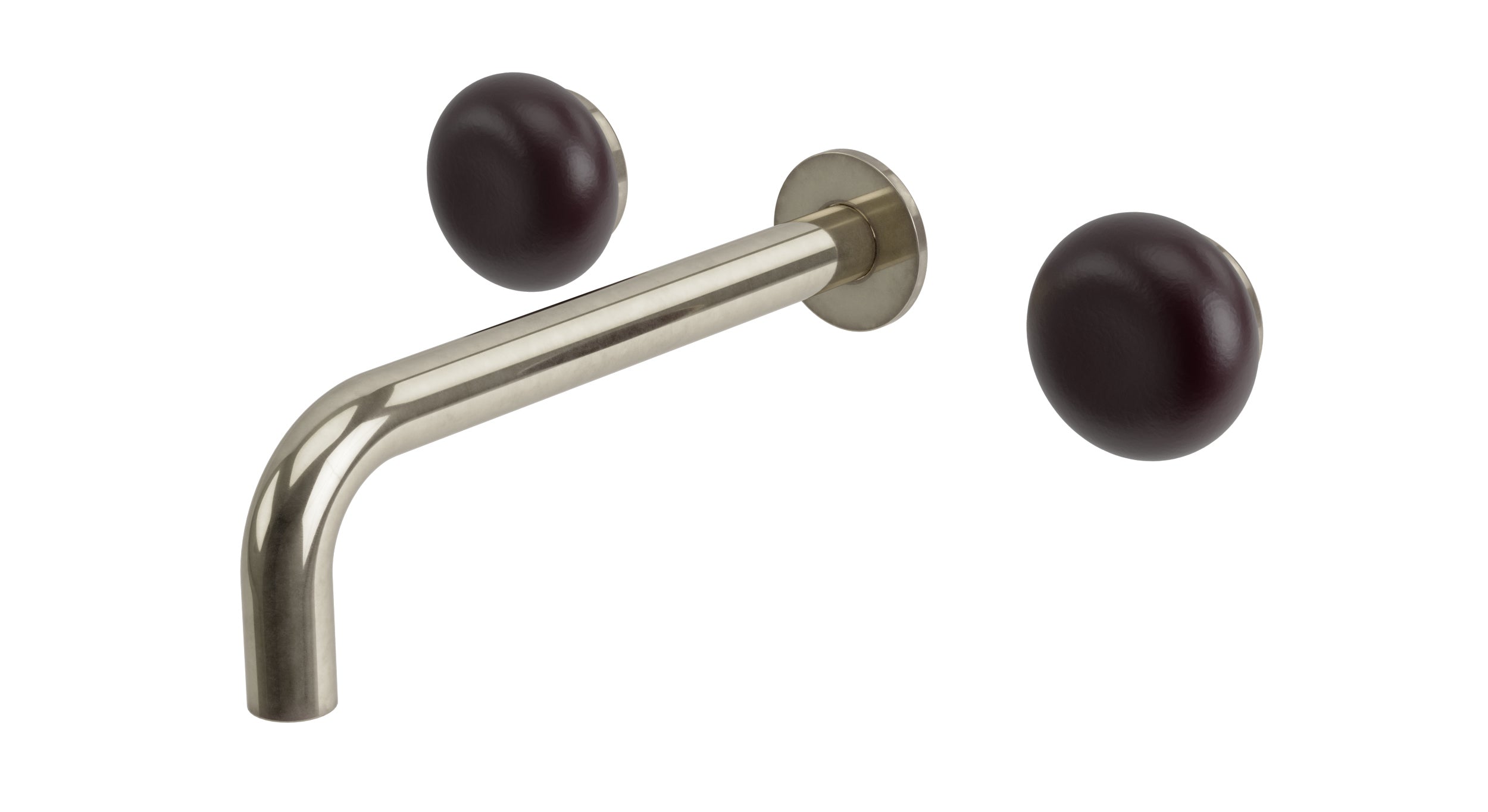 Foundry Two Handle Wall Mount 7.5" Lavatory Faucet with Pebble Ceramic Knob Handles in French Nickel