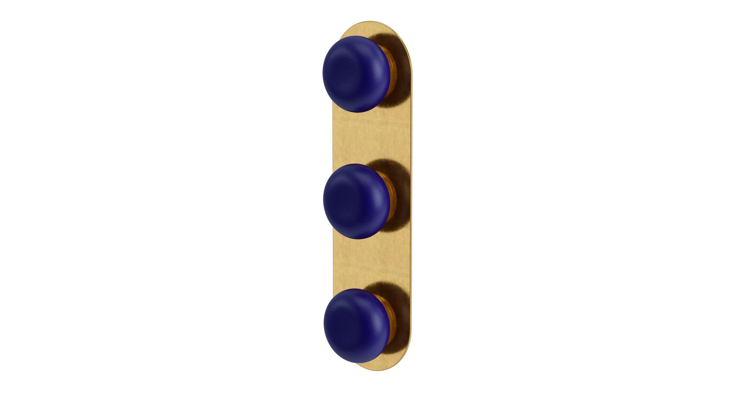 Foundry Three Handle Wall Mount Shower Trim with Pebble Ceramic Knob Handles in French Brass
