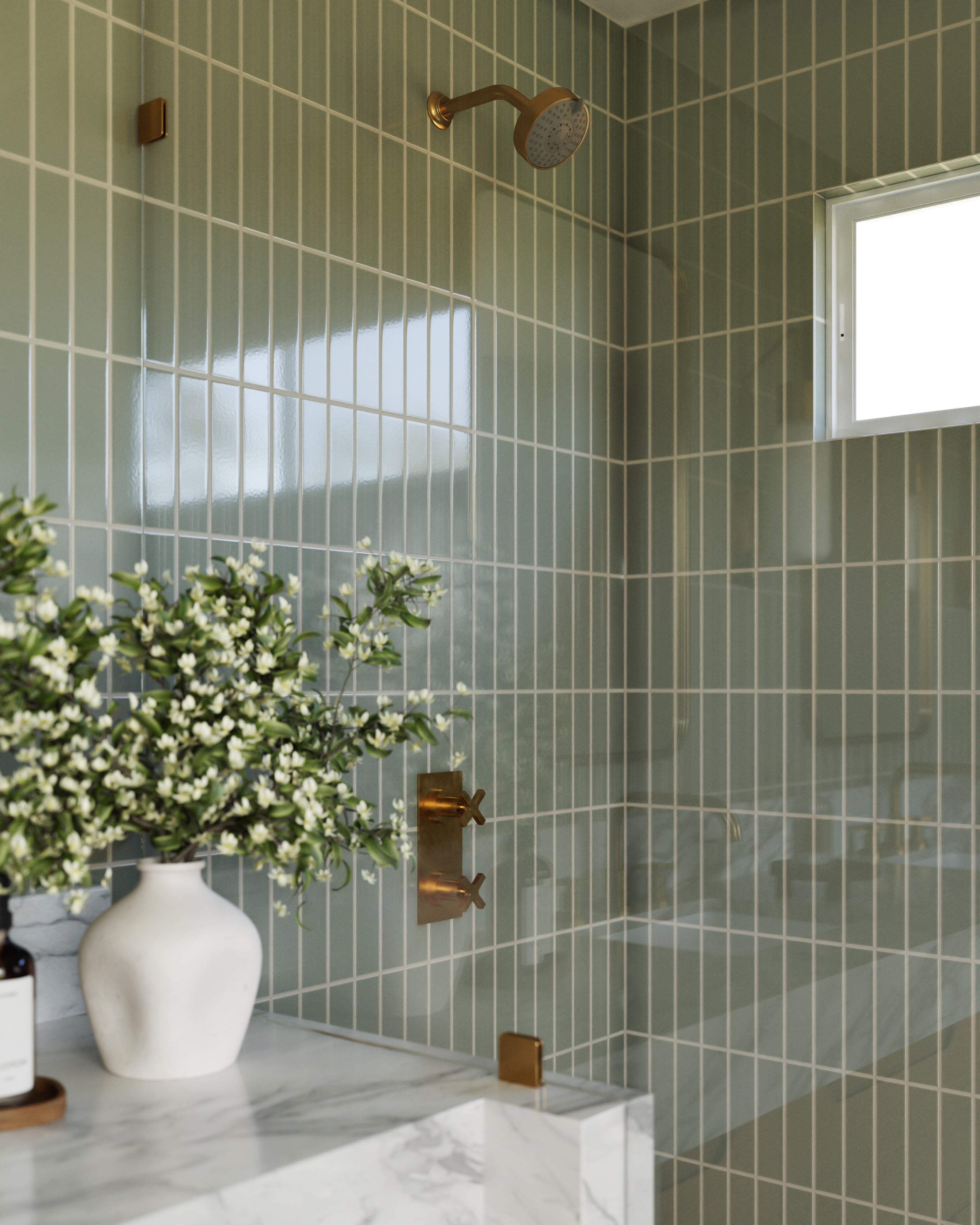 Shower 4.5" Multi-Function Shower Head in French Brass