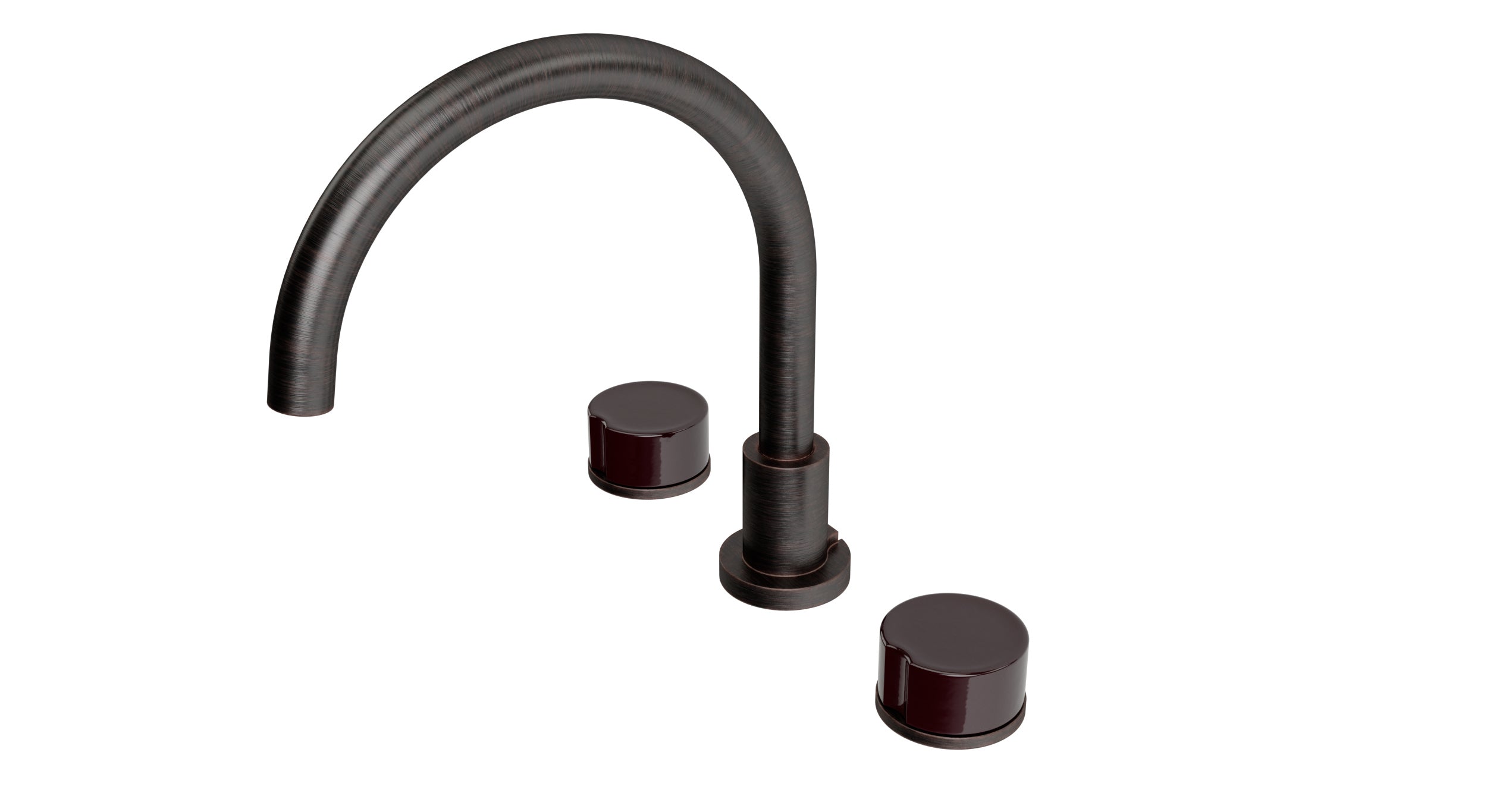Foundry Two Handle Deck Mount Gooseneck Bath Trim with Groove Ceramic Knob Handles in Antique Bronze