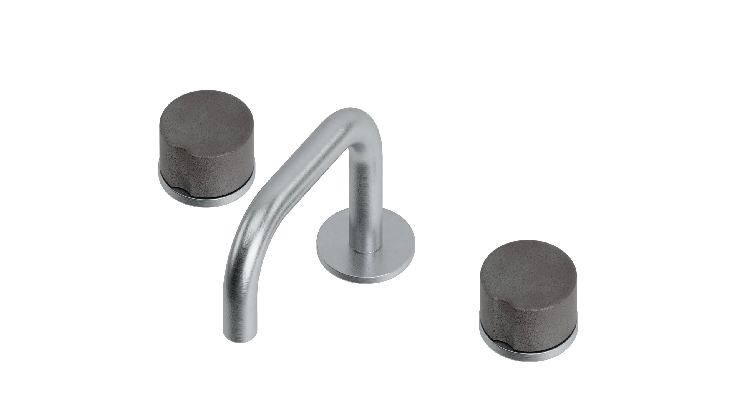 Foundry Two Handle Deck Mount Squaretop Lavatory Faucet with Groove Ceramic Knob Handles in Satin Chrome