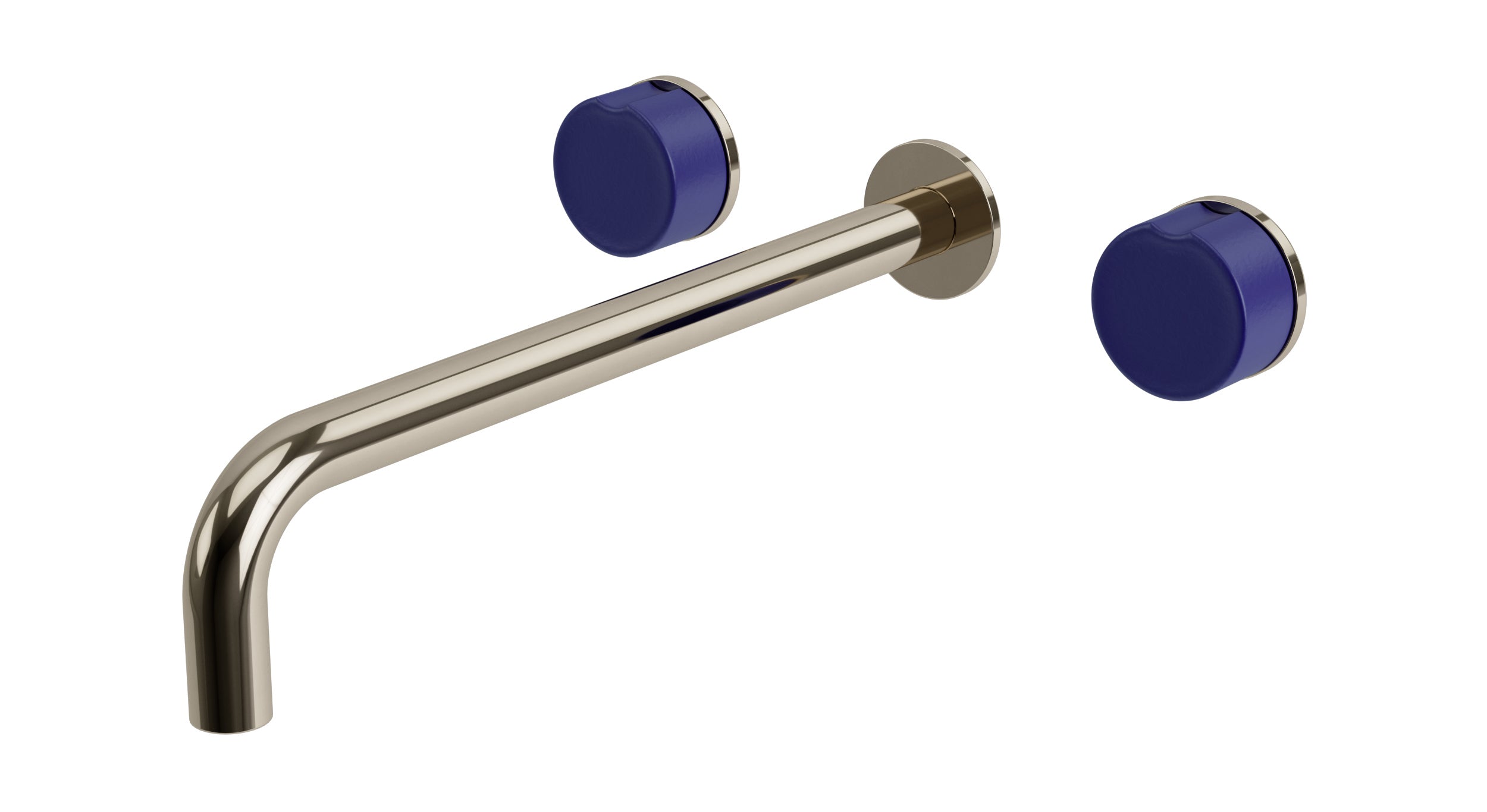 Foundry Two Handle Wall Mount 12" Lavatory Faucet with Groove Ceramic Knob Handles in Polished Nickel