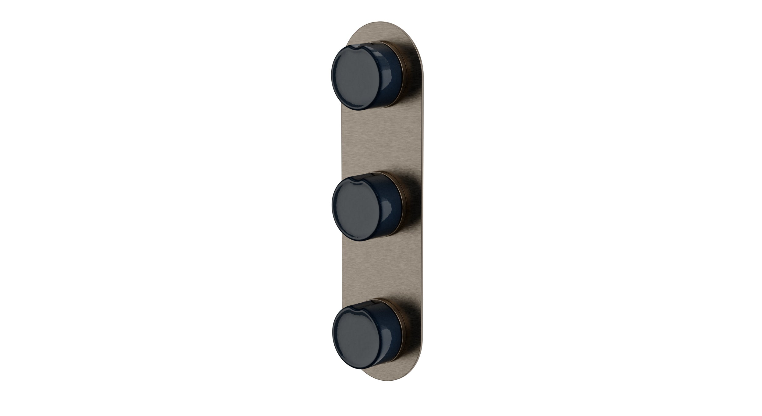 Foundry Three Handle Wall Mount Shower Trim with Groove Ceramic Knob Handles in Antique Nickel