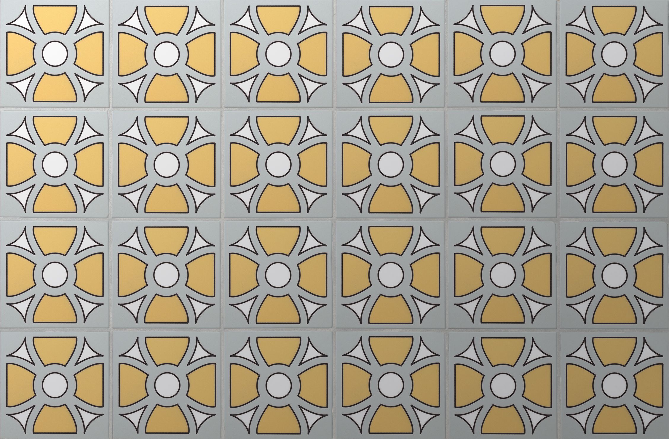 8x8 Handpainted Tile Arlington in Yellow Motif