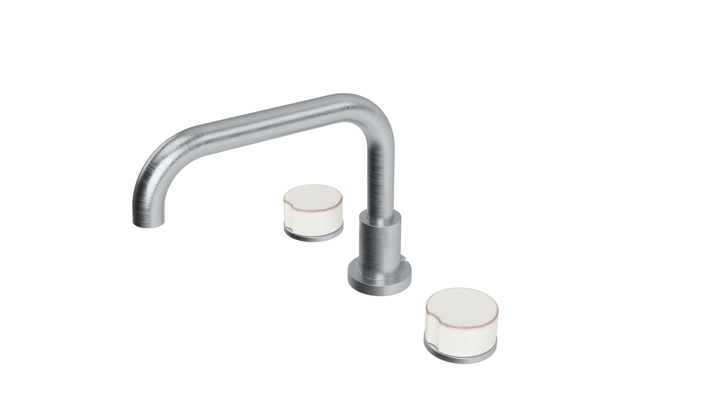 Foundry Two Handle Deck Mount Squaretop Bath Trim with Groove Ceramic Knob Handles in Satin Chrome