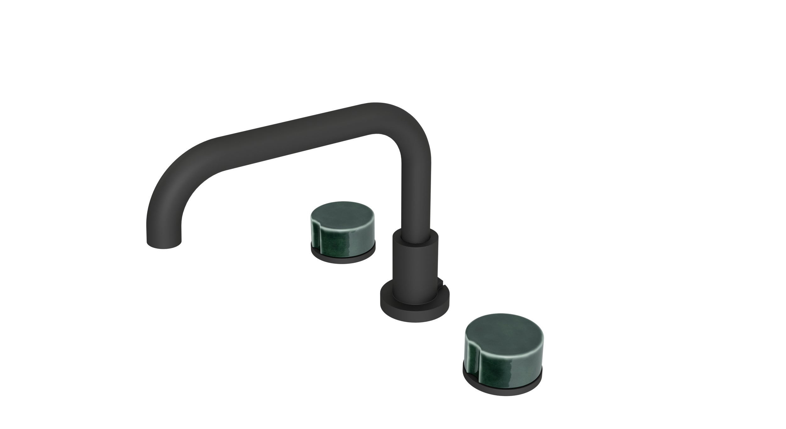 Foundry Two Handle Deck Mount Squaretop Bath Trim with Groove Ceramic Knob Handles in Matte Black