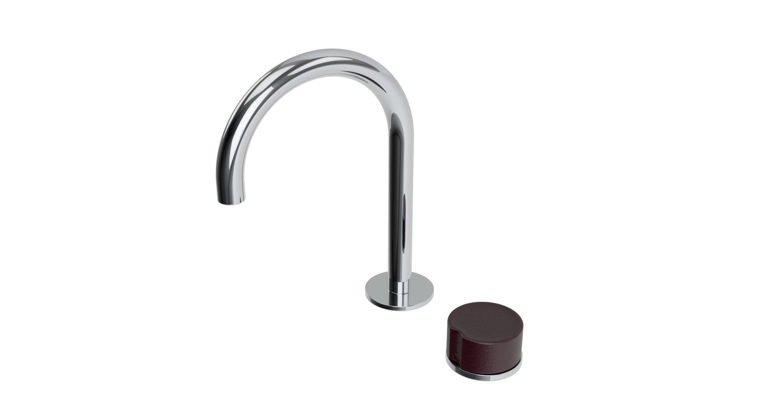 Foundry One Handle Deck Mount Gooseneck Lavatory Faucet with Groove Ceramic Knob Handle in Polished Chrome