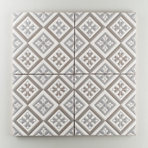 8x8 Handpainted Tile Murietta in Neutral Motif