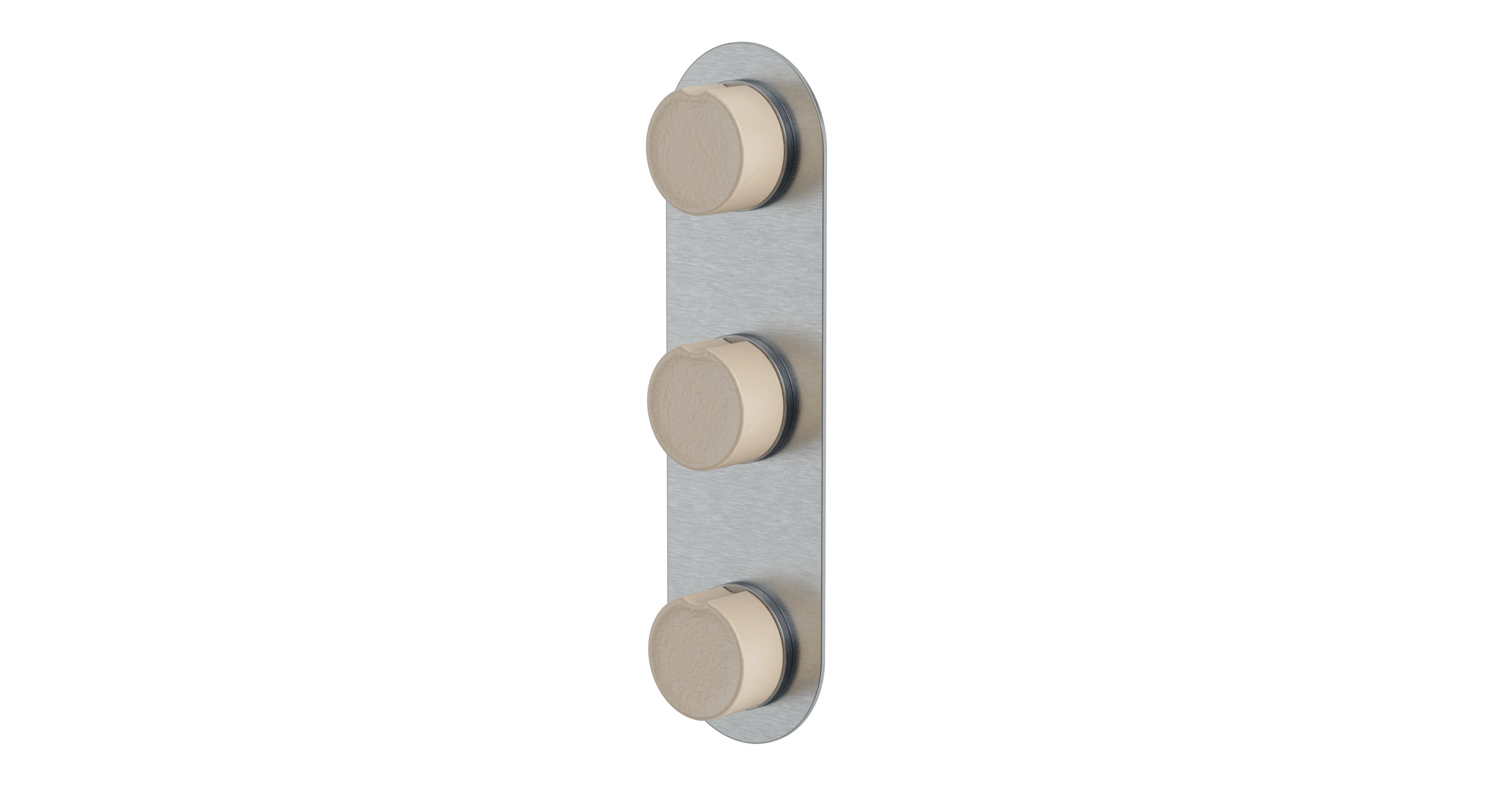 Foundry Three Handle Wall Mount Shower Trim with Groove Ceramic Knob Handles in Satin Chrome