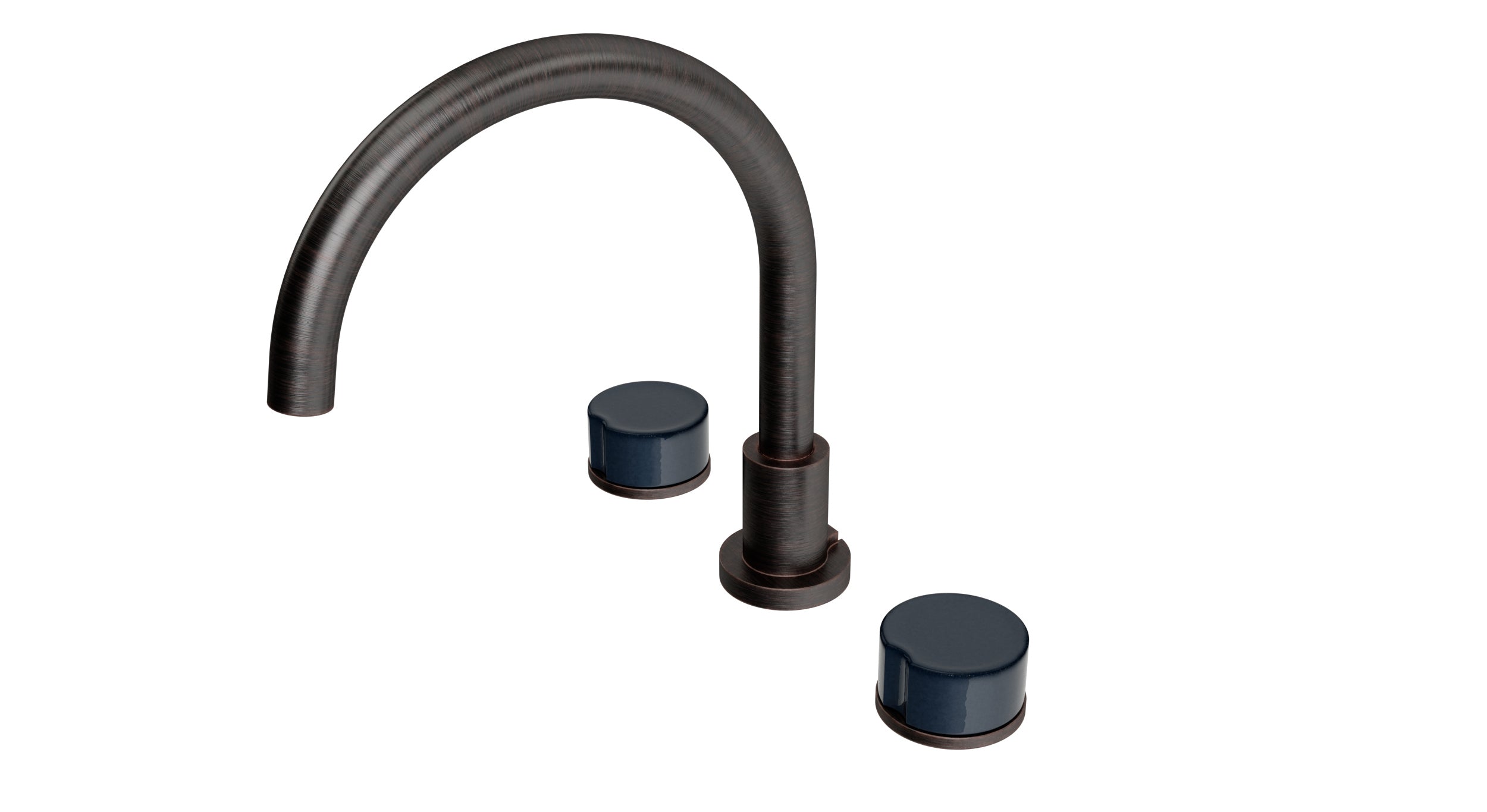 Foundry Two Handle Deck Mount Gooseneck Bath Trim with Groove Ceramic Knob Handles in Antique Bronze
