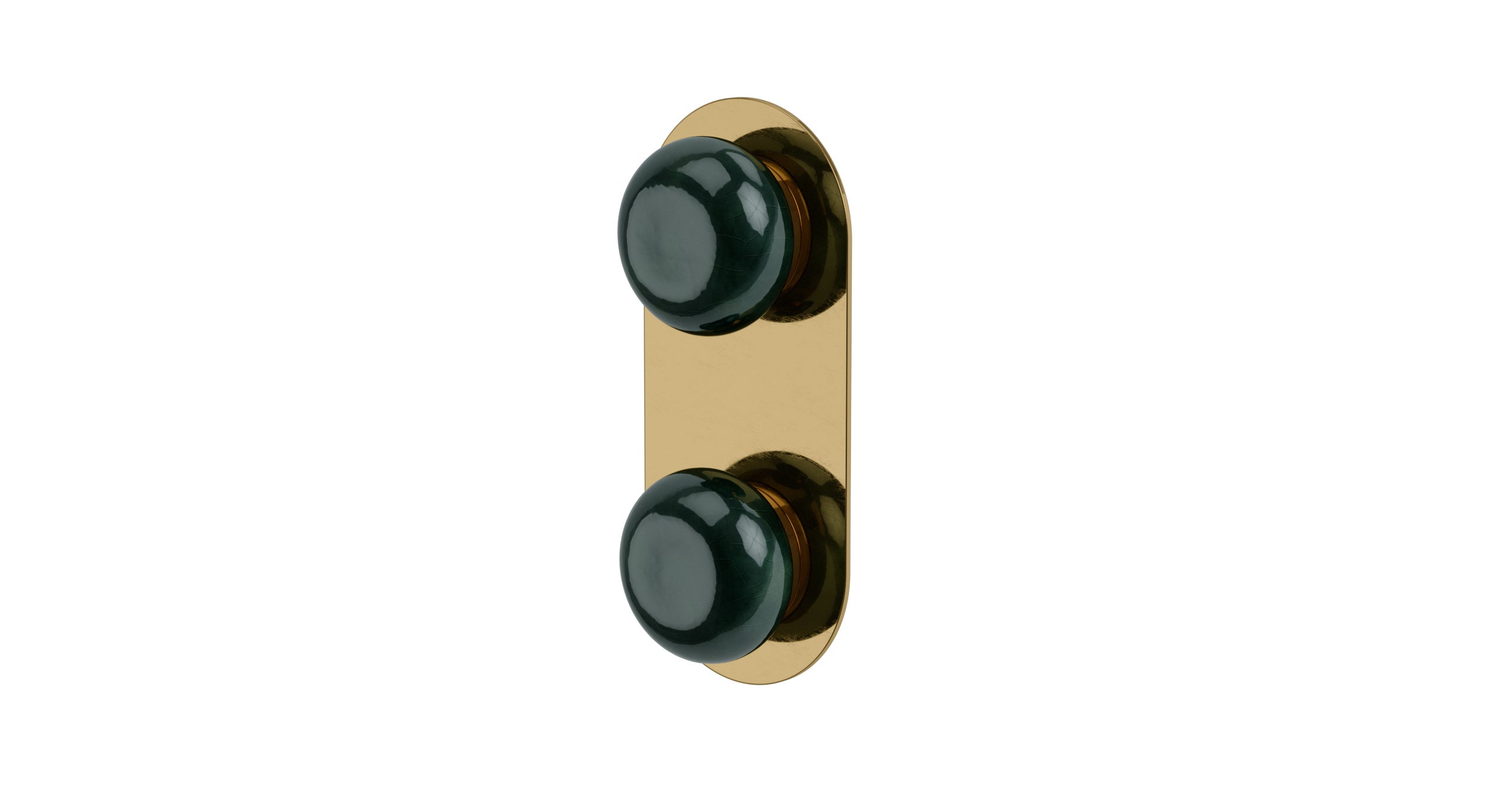 Foundry Two Handle Wall Mount Shower Trim with Pebble Ceramic Knob Handles in Uncoated Polished Brass