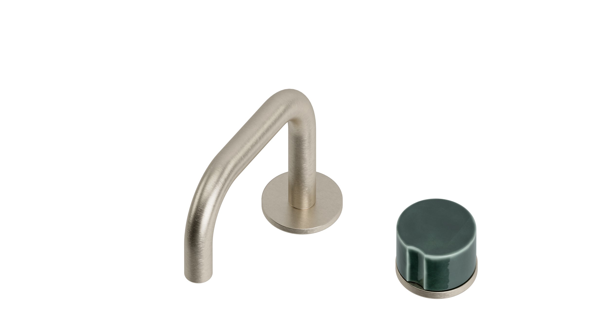 Foundry One Handle Deck Mount Squaretop Lavatory Faucet with Groove Ceramic Knob Handle in Satin Nickel