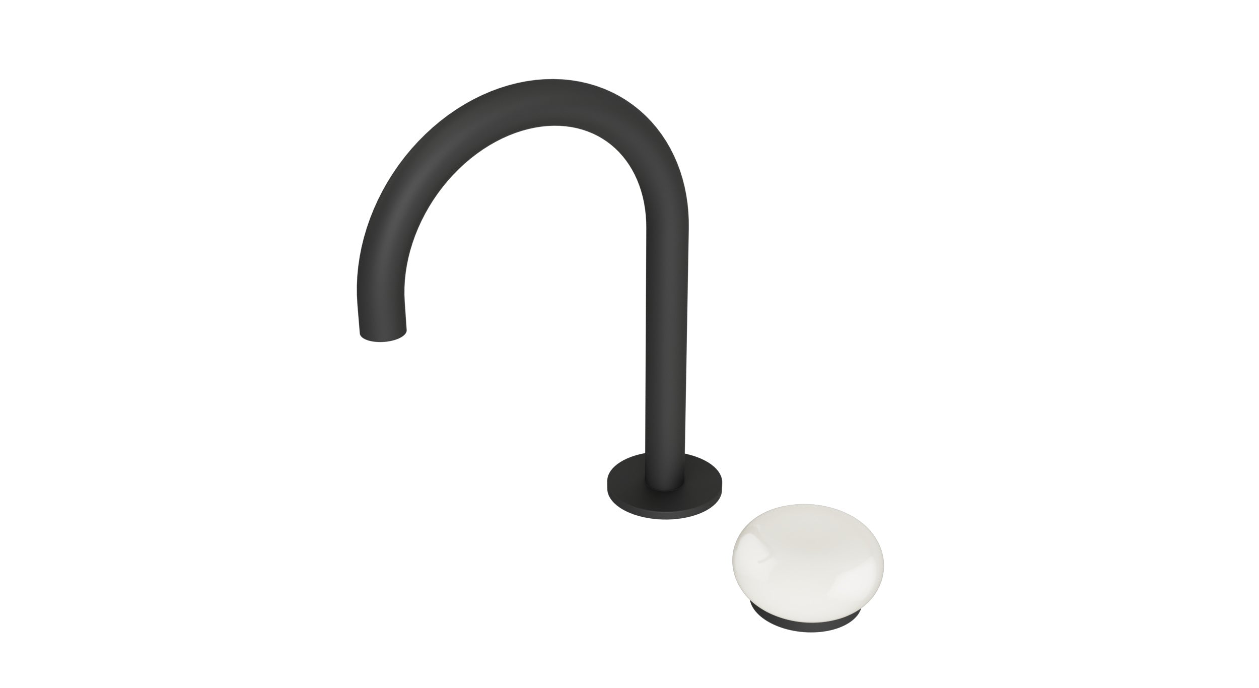 Foundry One Handle Deck Mount Gooseneck Lavatory Faucet with Pebble Ceramic Knob Handle in Matte Black