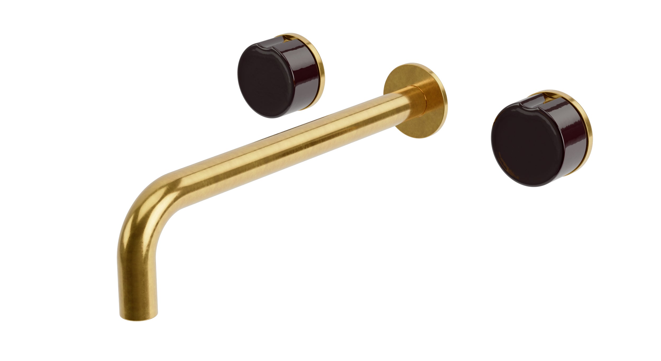 Foundry Two Handle Wall Mount 10" Lavatory Faucet with Groove Ceramic Knob Handles in French Brass