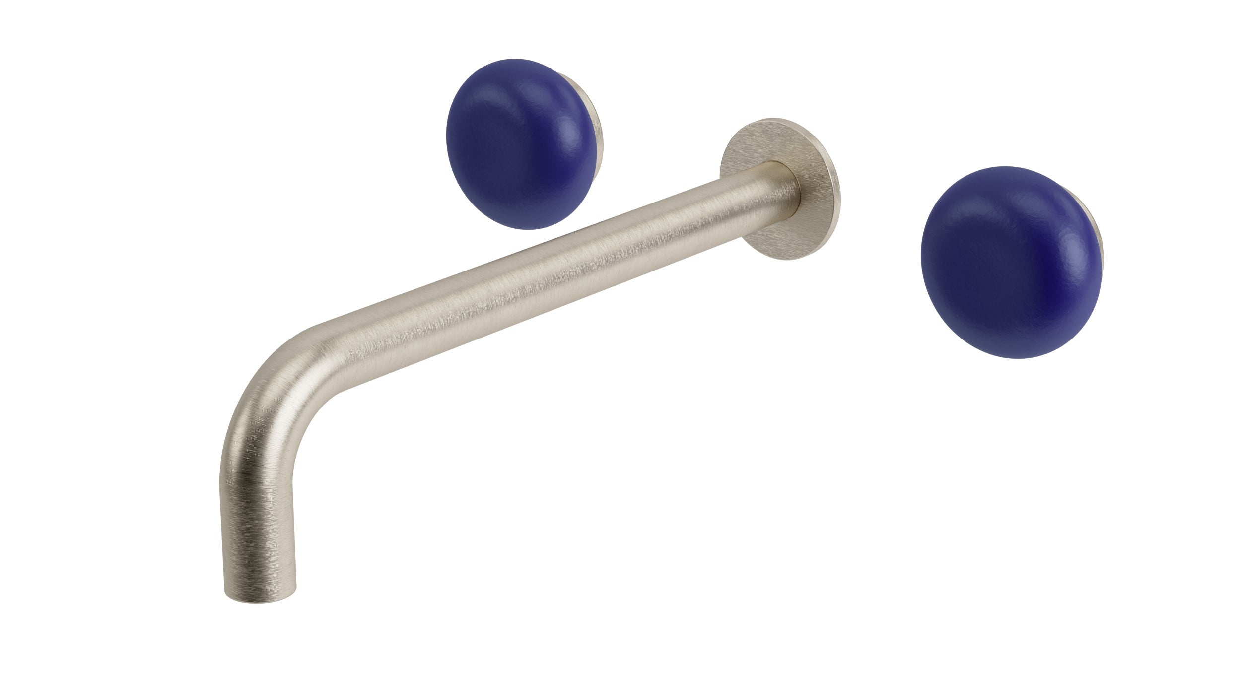 Foundry Two Handle Wall Mount 10" Lavatory Faucet with Pebble Ceramic Knob Handles in Satin Nickel