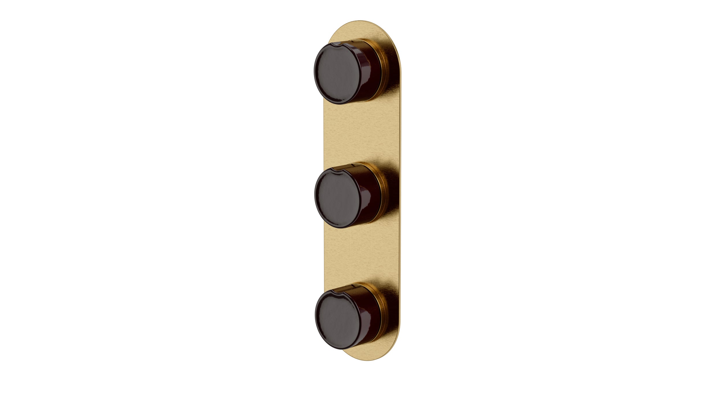 Foundry Three Handle Wall Mount Shower Trim with Groove Ceramic Knob Handles in Satin Brass