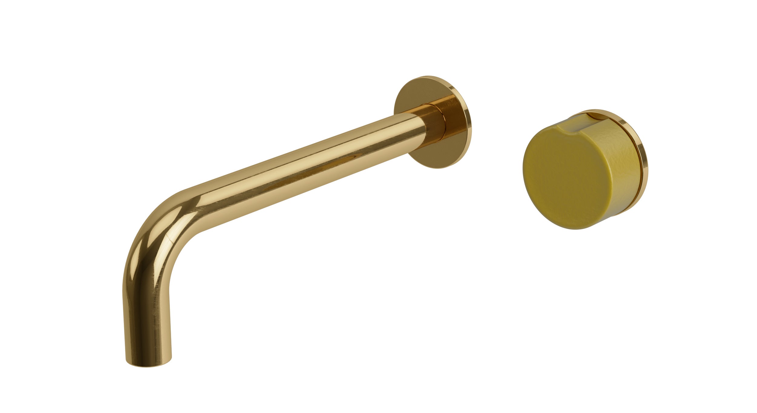 Foundry One Handle Wall Mount 7.5" Lavatory Faucet with Groove Ceramic Knob Handle in Uncoated Polished Brass