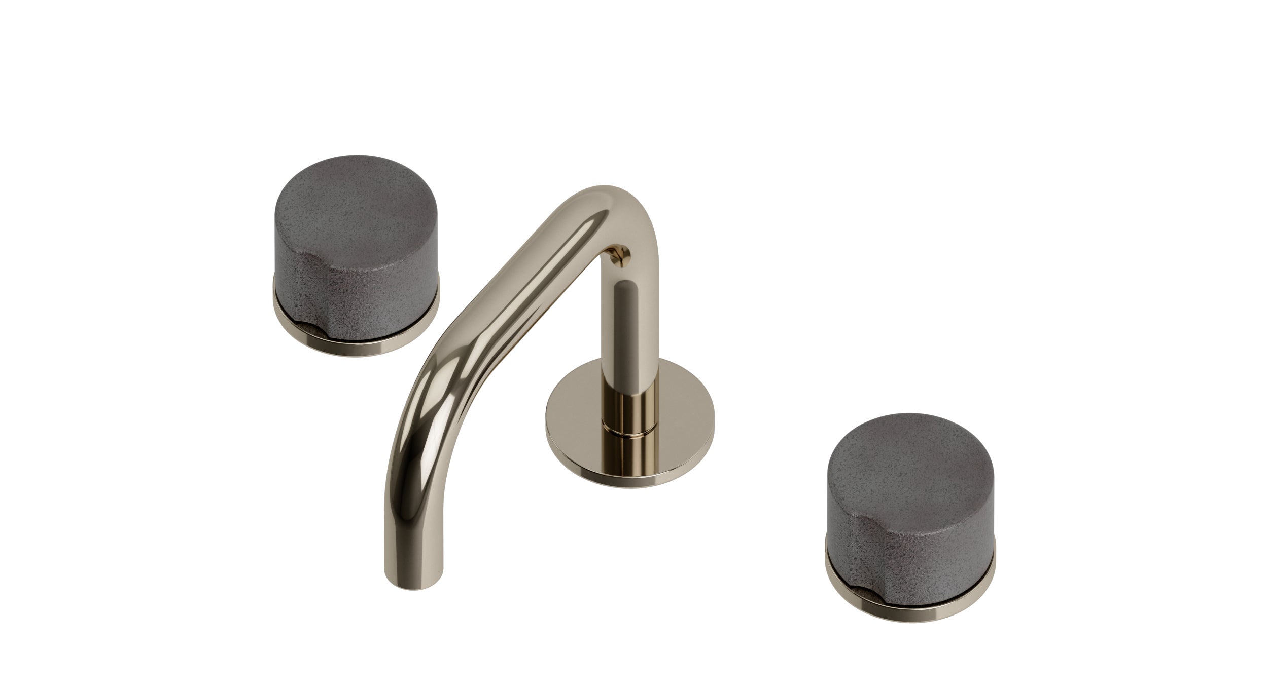Foundry Two Handle Deck Mount Squaretop Lavatory Faucet with Groove Ceramic Knob Handles in Polished Nickel
