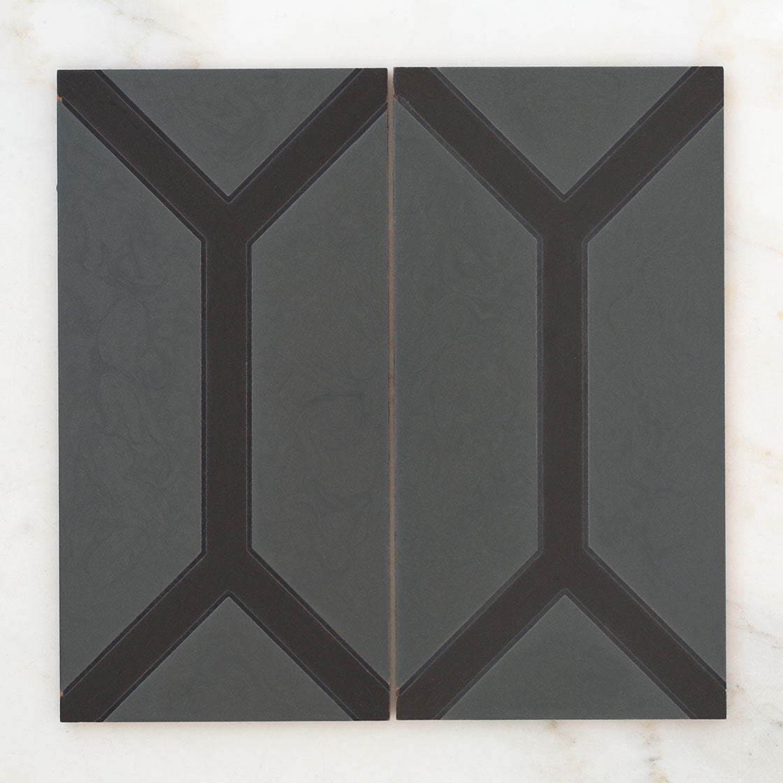 6x12 Handpainted Tile Austin in Black Motif