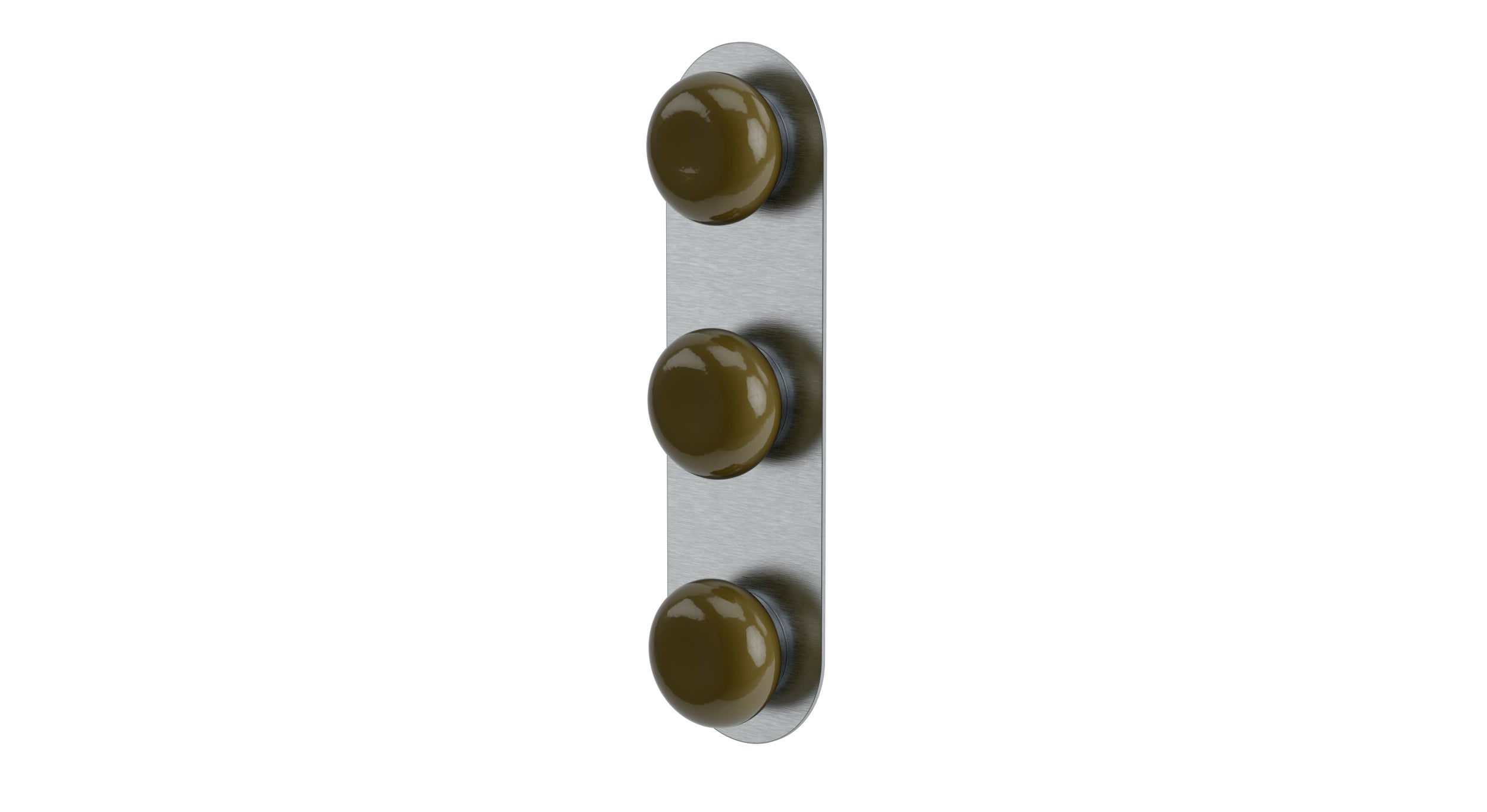 Foundry Three Handle Wall Mount Shower Trim with Pebble Ceramic Knob Handles in Satin Chrome