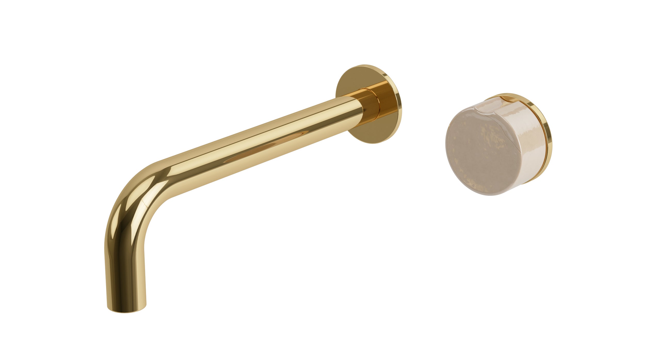 Foundry One Handle Wall Mount 7.5" Lavatory Faucet with Groove Ceramic Knob Handle in Polished Brass