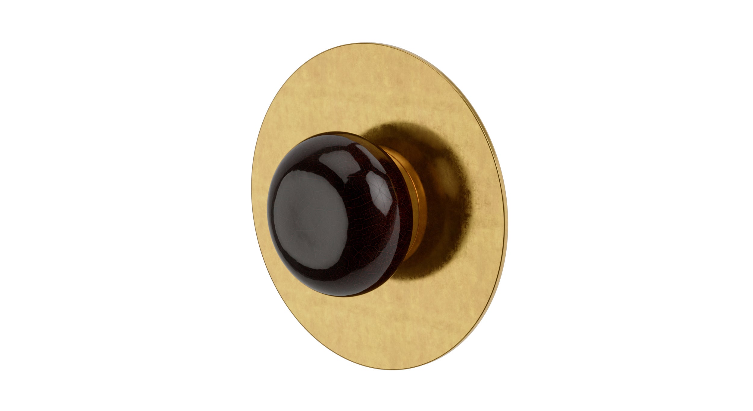 Foundry One Handle Wall Mount Shower Trim with Pebble Ceramic Knob Handle in French Brass