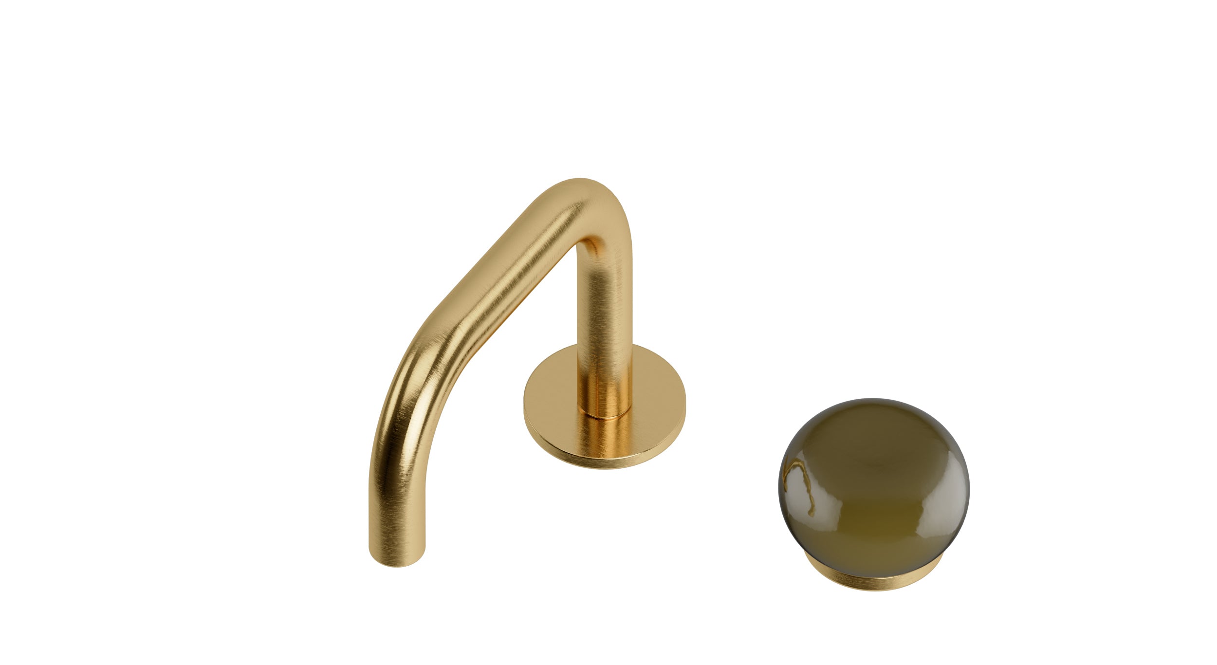 Foundry One Handle Deck Mount Squaretop Lavatory Faucet with Pebble Ceramic Knob Handle in Satin Brass