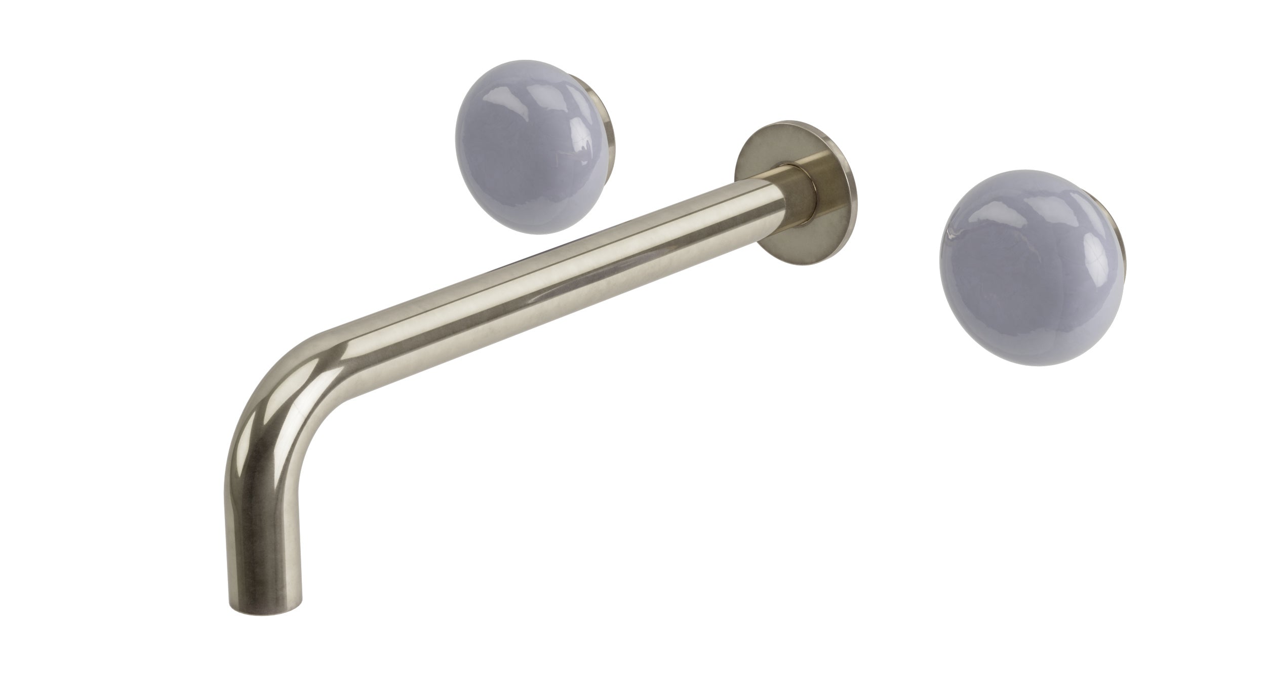 Foundry Two Handle Wall Mount 10" Lavatory Faucet with Pebble Ceramic Knob Handles in French Nickel