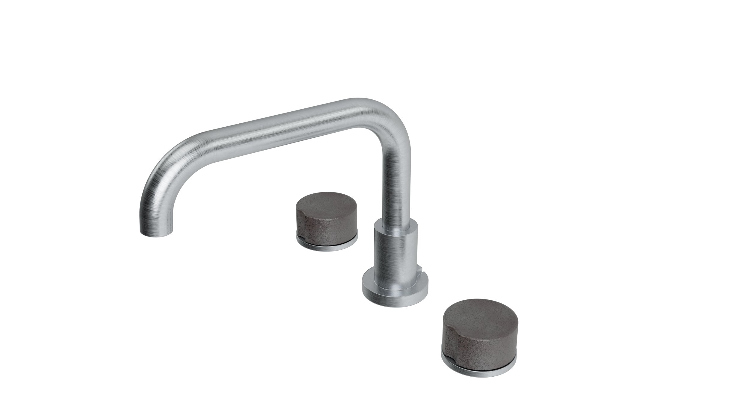 Foundry Two Handle Deck Mount Squaretop Bath Trim with Groove Ceramic Knob Handles in Satin Chrome