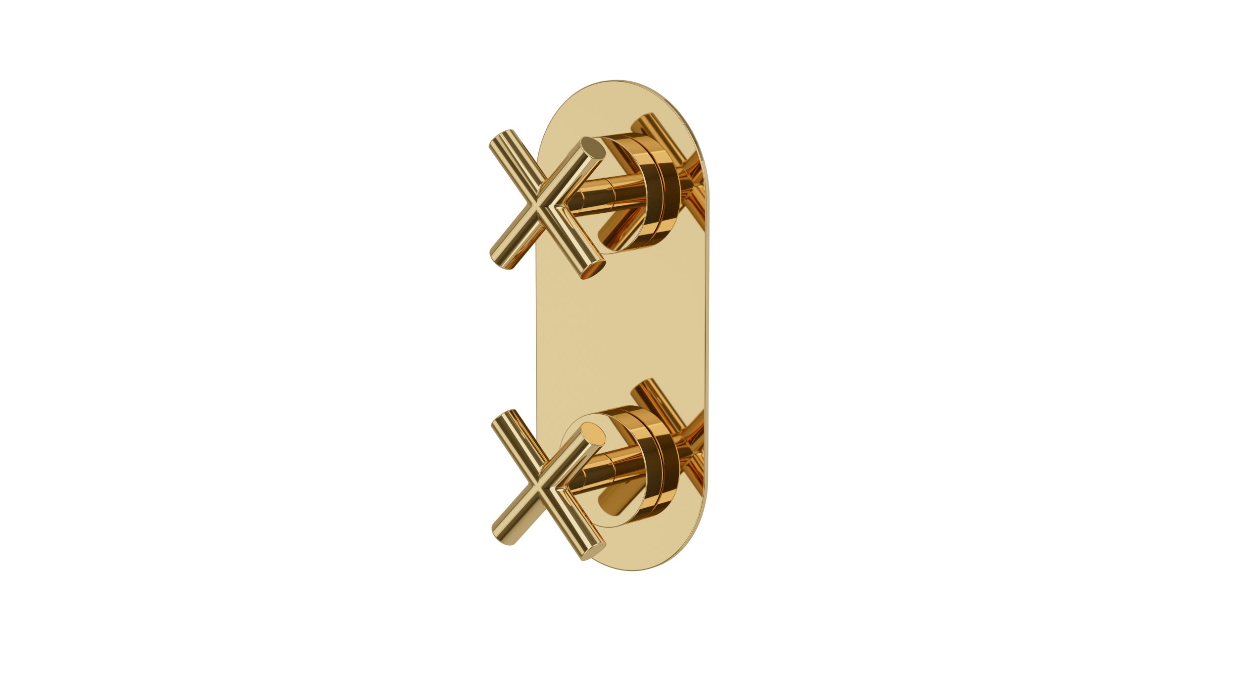 Contour Two Handle Wall Mount Shower Trim with Soft Cross Handles in Polished Brass