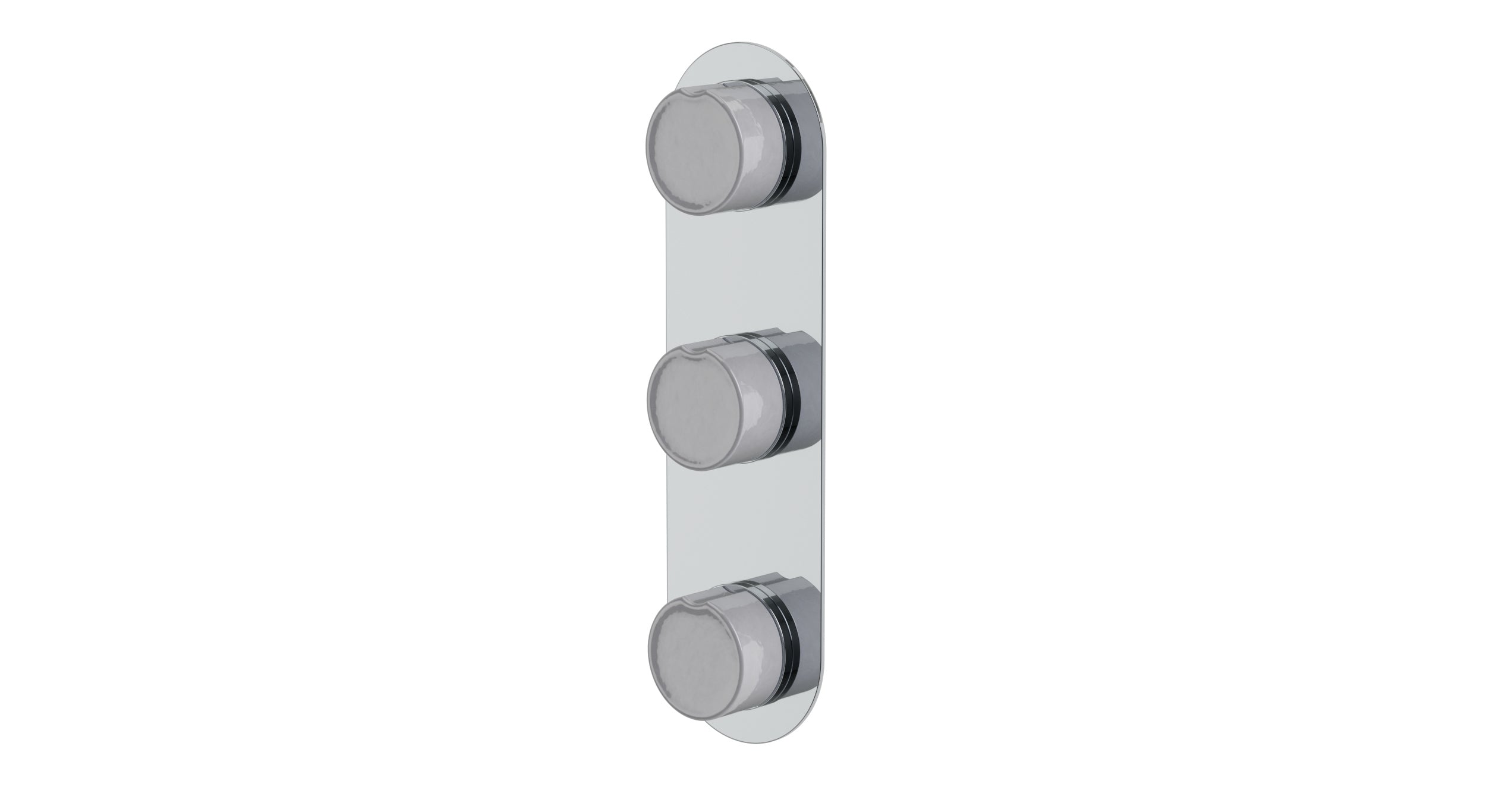 Foundry Three Handle Wall Mount Shower Trim with Groove Ceramic Knob Handles in Polished Chrome