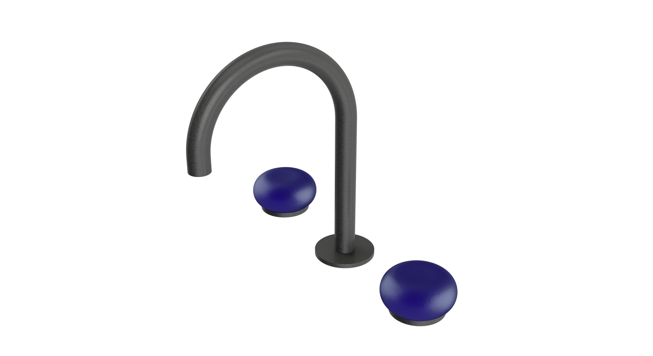 Foundry Two Handle Deck Mount Gooseneck Lavatory Faucet with Pebble Ceramic Knob Handles in Blackened Nickel