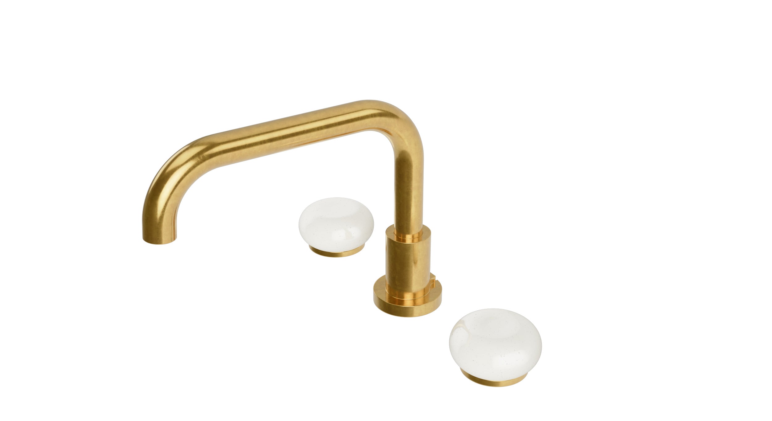 Foundry Two Handle Deck Mount Squaretop Bath Trim with Pebble Ceramic Knob Handles in French Brass