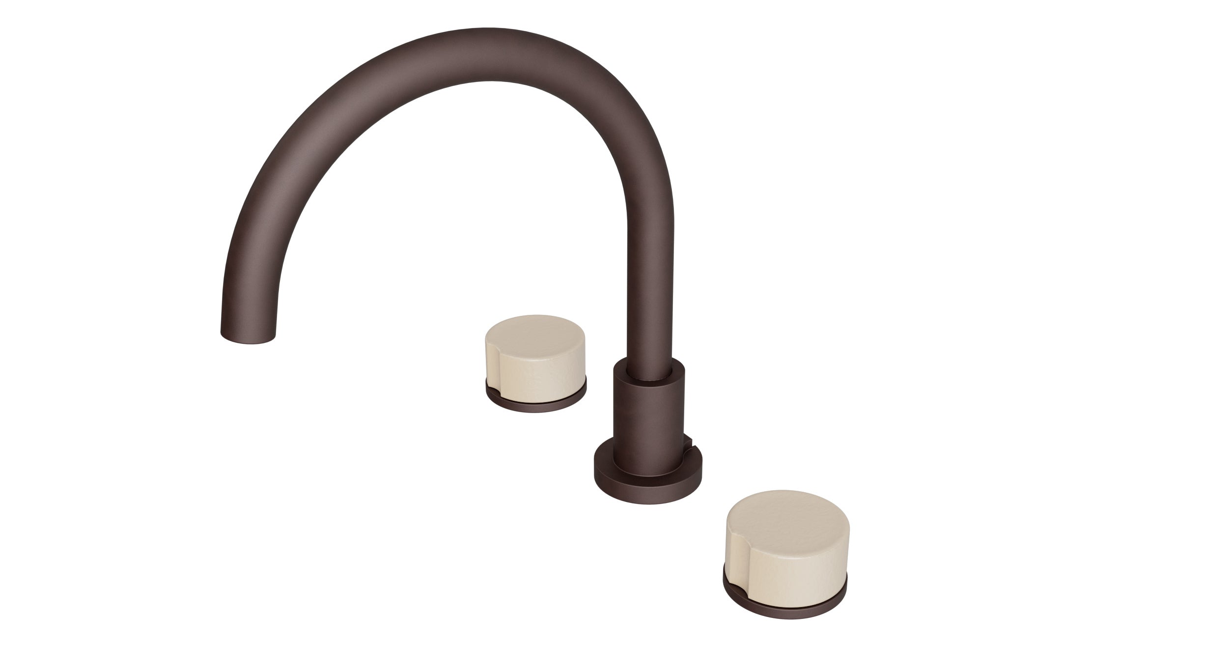 Foundry Two Handle Deck Mount Gooseneck Bath Trim with Groove Ceramic Knob Handles in Architectural Copper