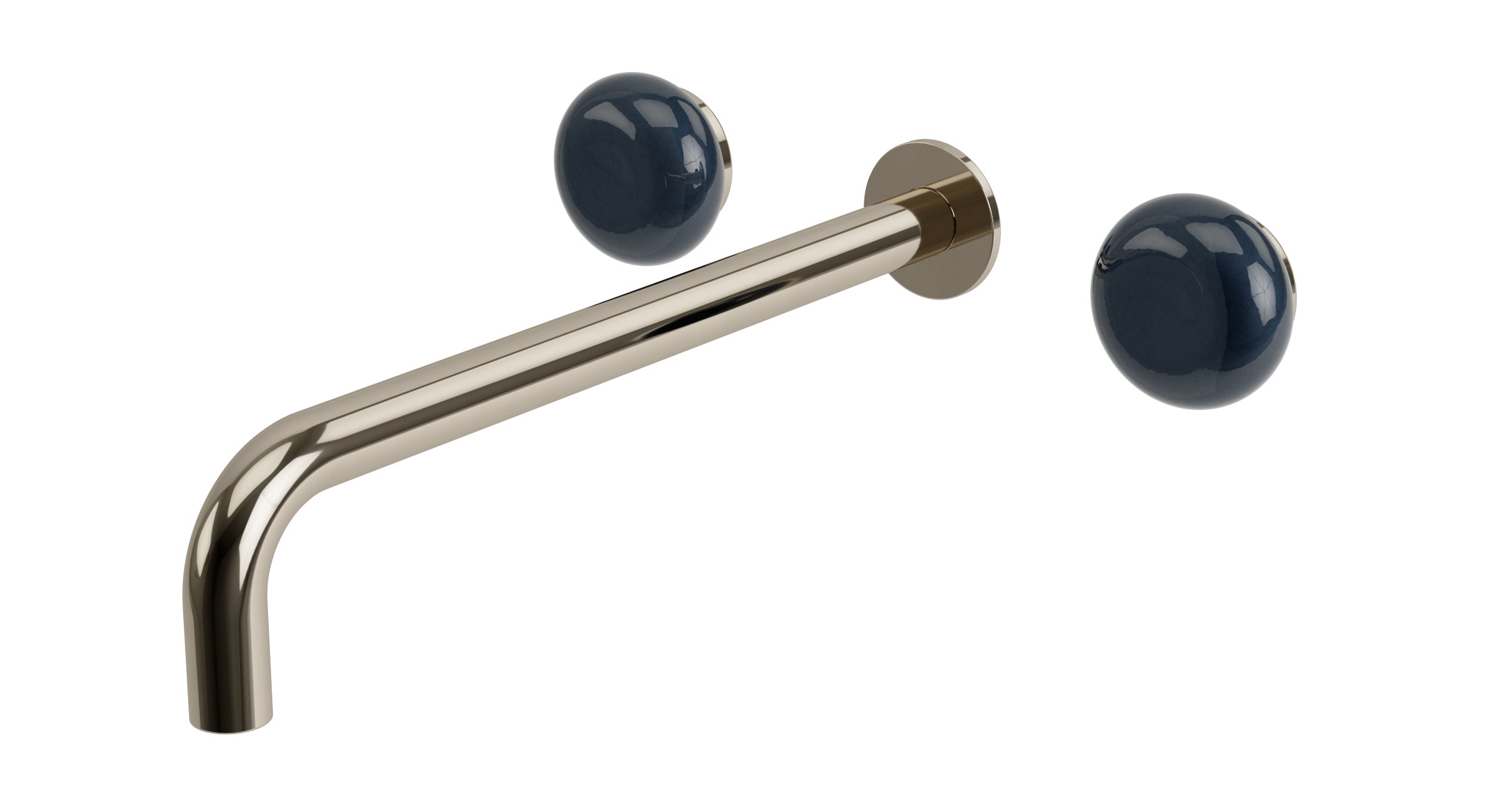 Foundry Two Handle Wall Mount 12" Lavatory Faucet with Pebble Ceramic Knob Handles in Polished Nickel