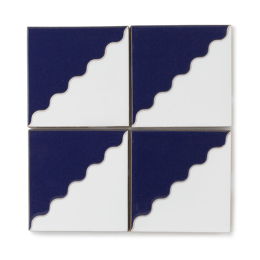 6x6 Handpainted Tile Squiggle in Lapis
