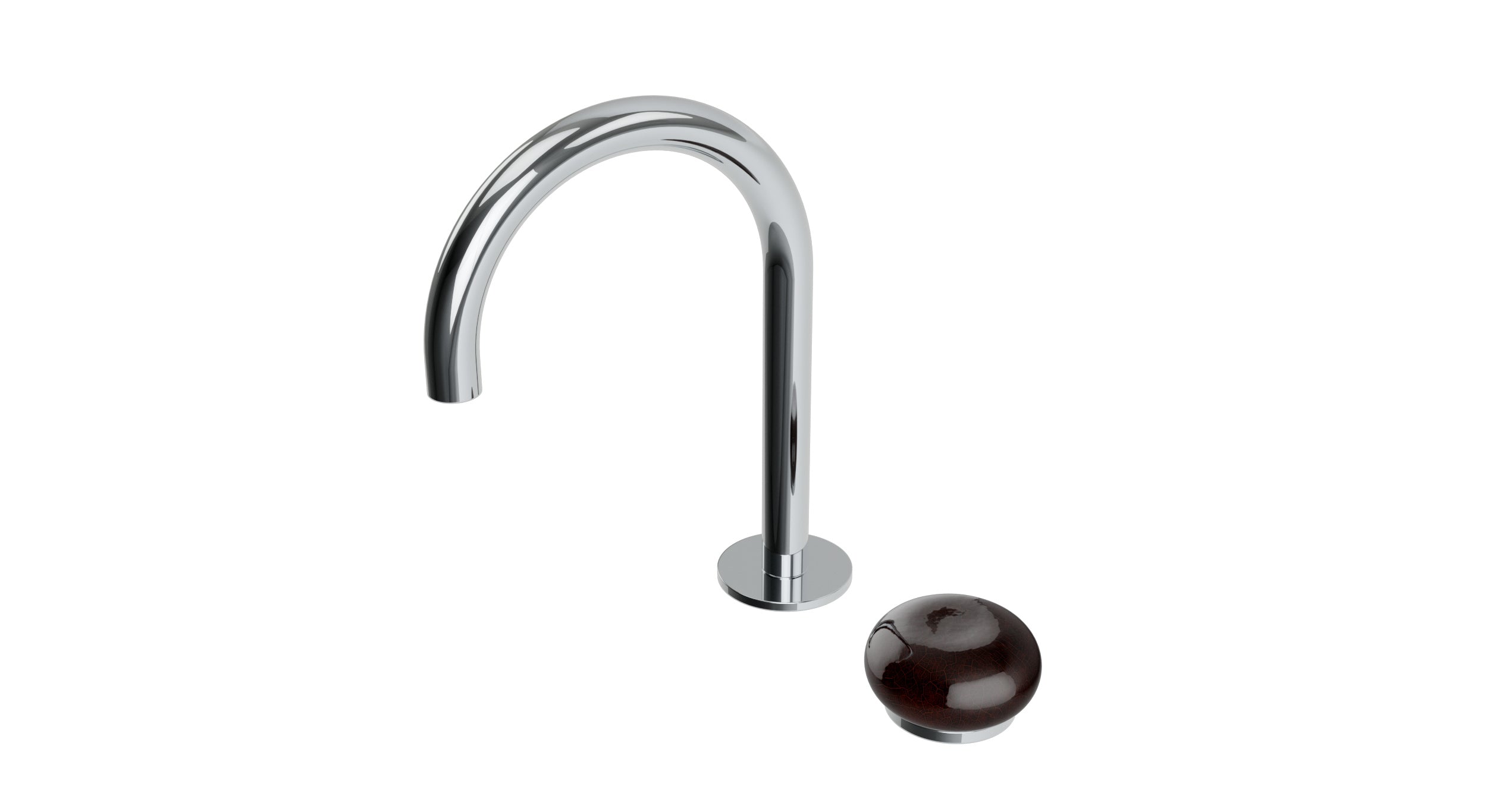 Foundry One Handle Deck Mount Gooseneck Lavatory Faucet with Pebble Ceramic Knob Handle in Polished Chrome