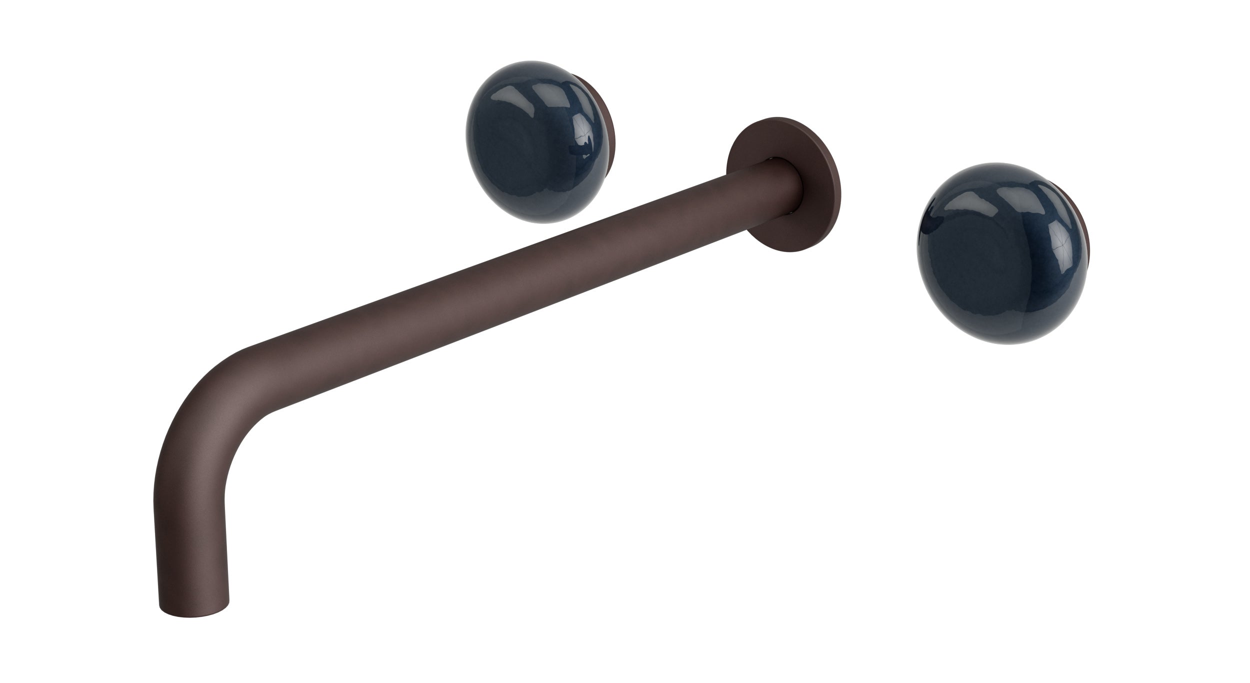 Foundry Two Handle Wall Mount 12" Lavatory Faucet with Pebble Ceramic Knob Handles in Architectural Copper