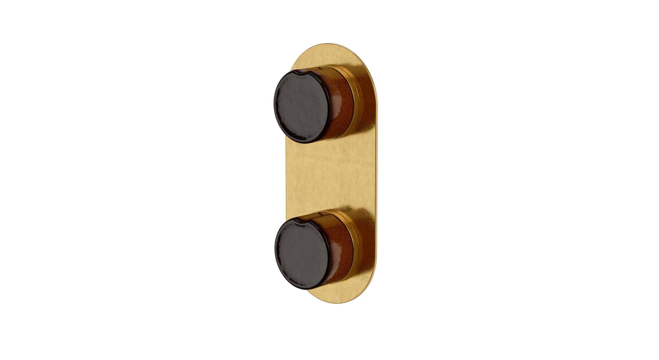 Foundry Two Handle Wall Mount Shower Trim with Groove Ceramic Knob Handles in French Brass