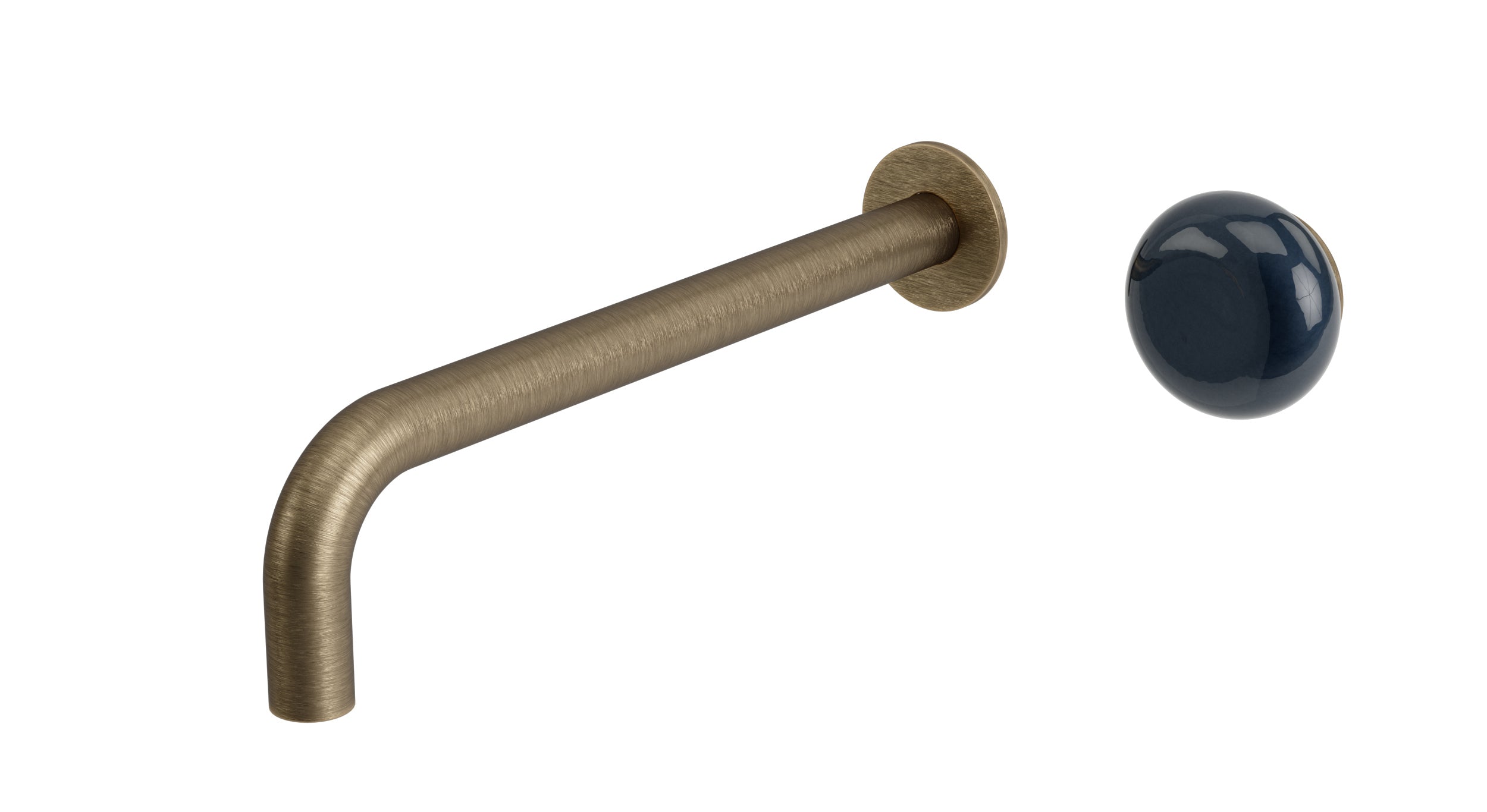 Foundry One Handle Wall Mount 10" Lavatory Faucet with Pebble Ceramic Knob Handle in Antique Brass