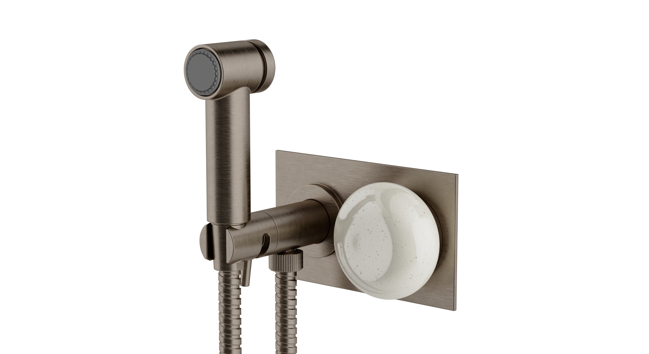Foundry One Handle Wall Mount Bidet Trim with Pebble Ceramic Knob Handle in Antique Nickel