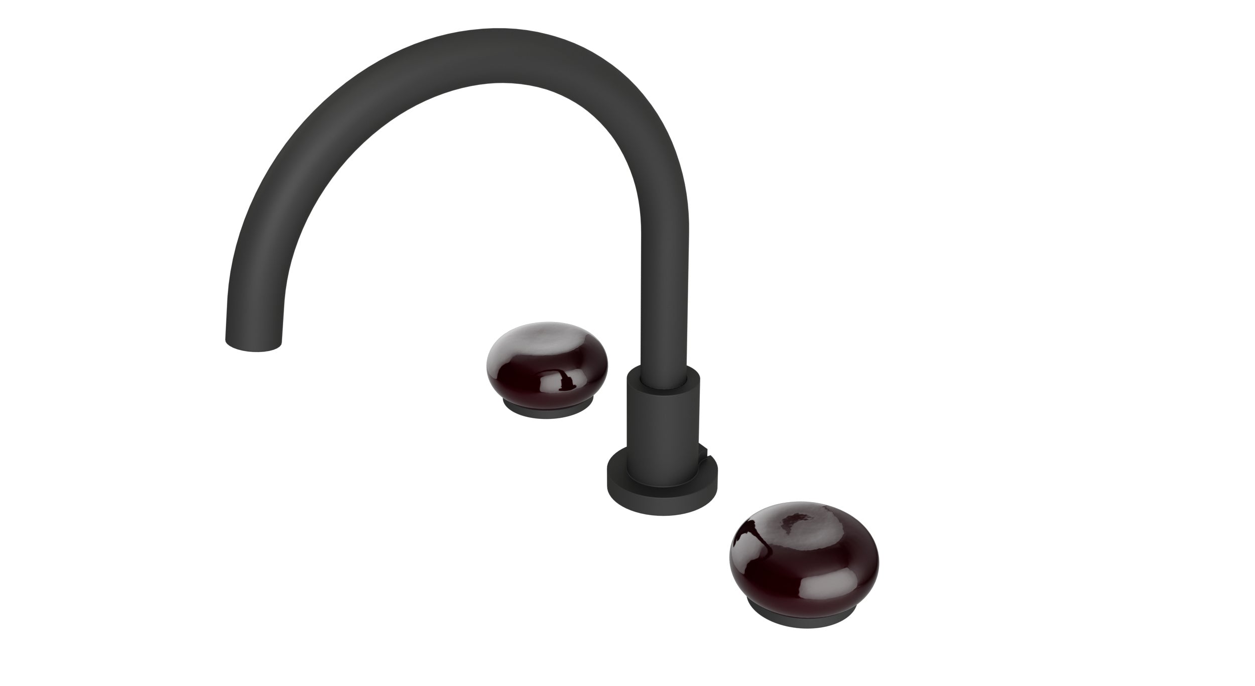 Foundry Two Handle Deck Mount Gooseneck Bath Trim with Pebble Ceramic Knob Handles in Matte Black