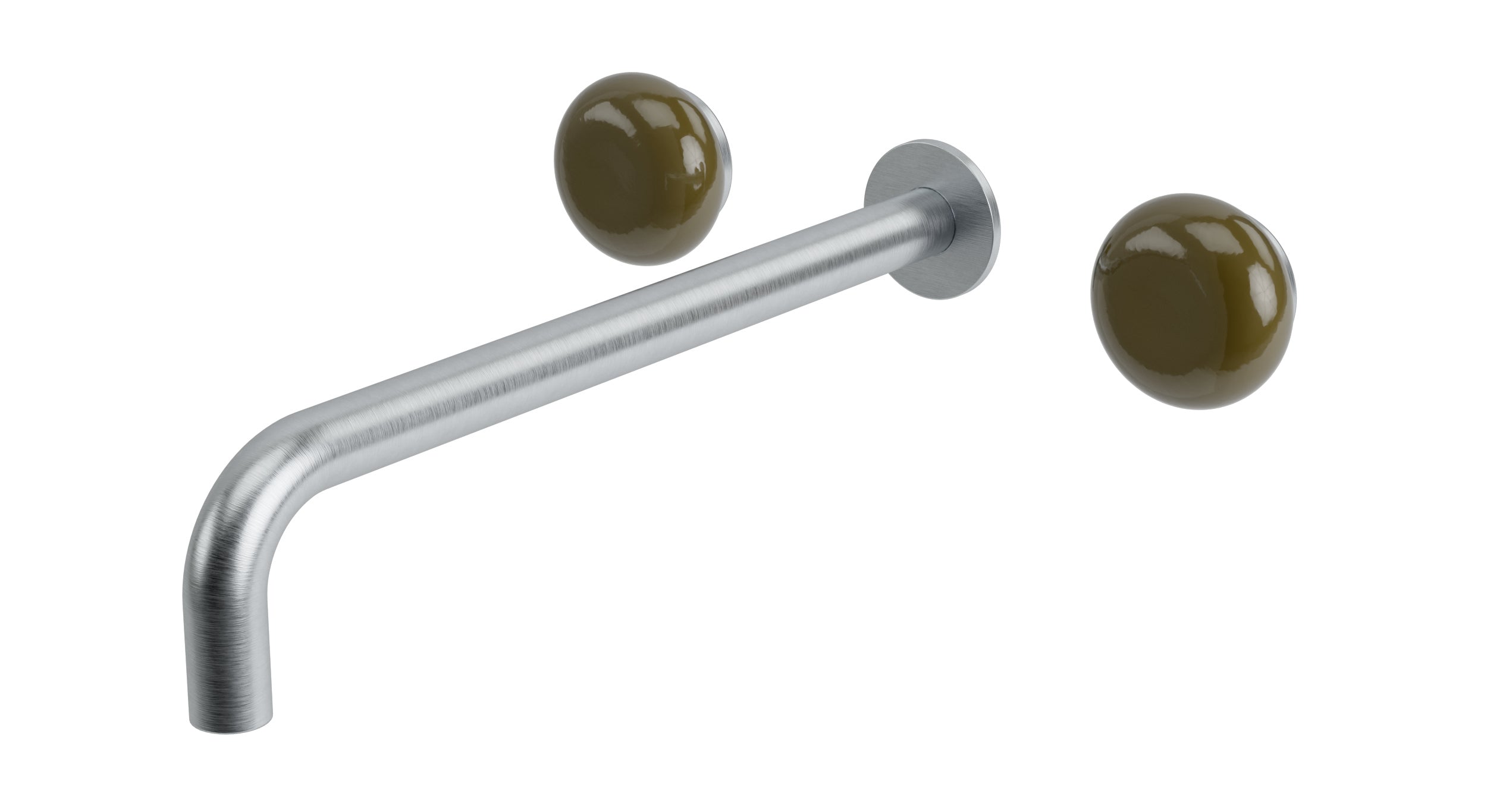 Foundry Two Handle Wall Mount 12" Lavatory Faucet with Pebble Ceramic Knob Handles in Satin Chrome